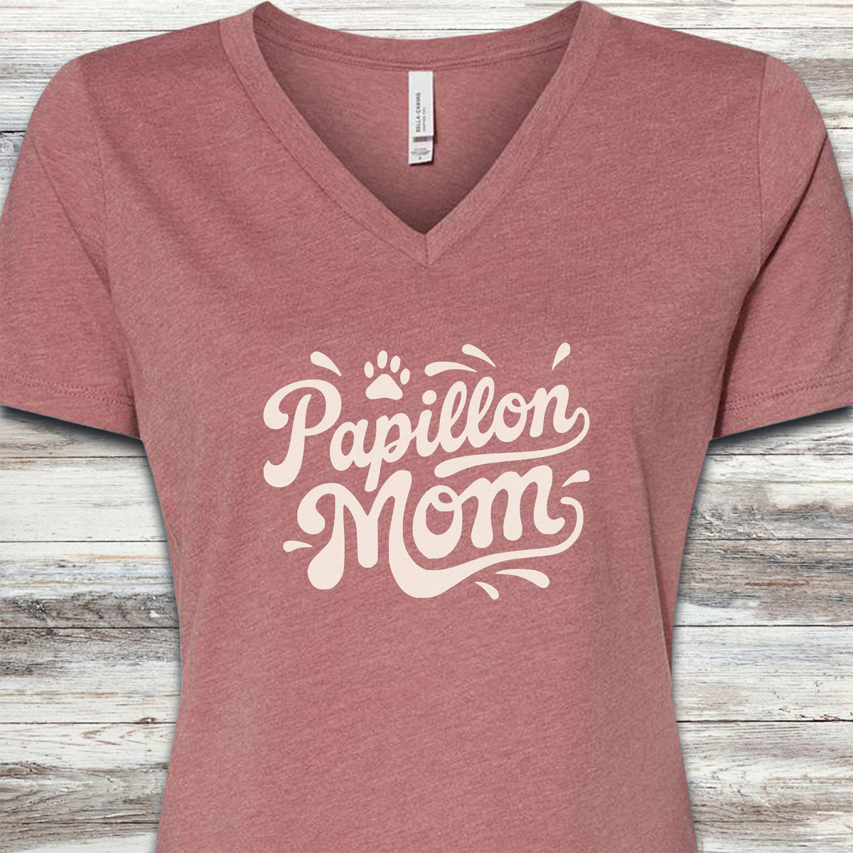 Papillon Groovy Mom V-Neck Tee - Heather Mauve