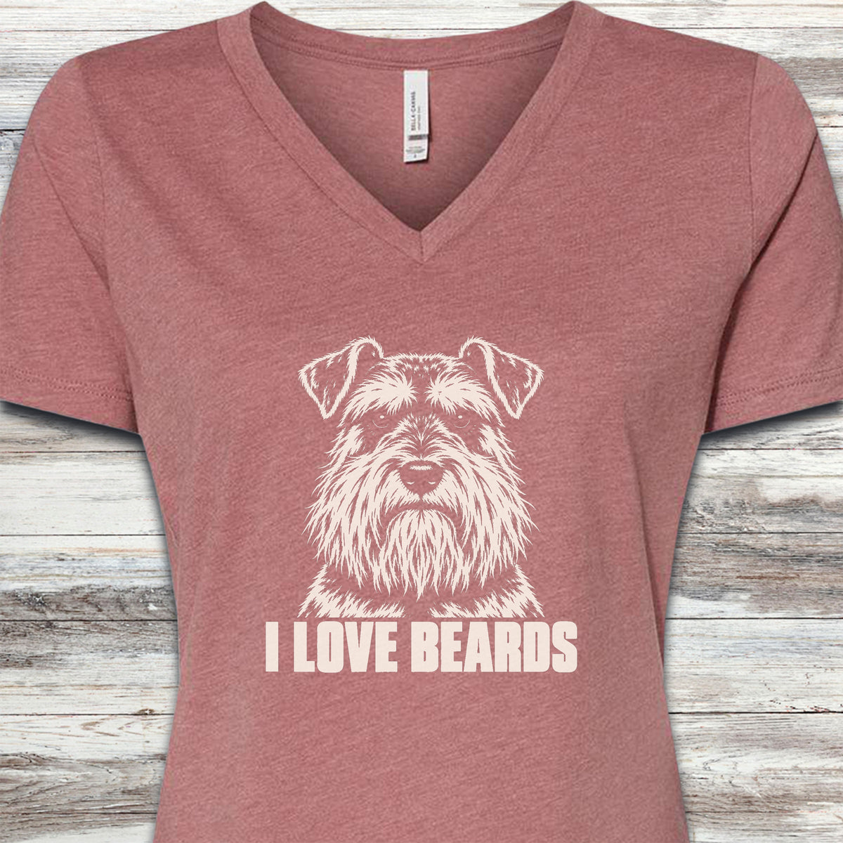 Schnauzer I Love Beards V-Neck Tee - Heather Mauve