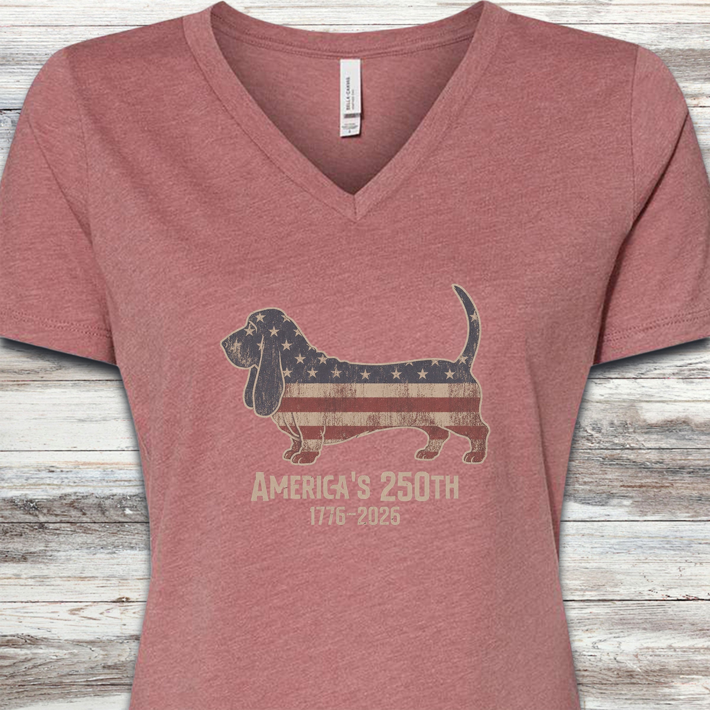 Basset Hound 250 V-Neck Tee - Heather Mauve