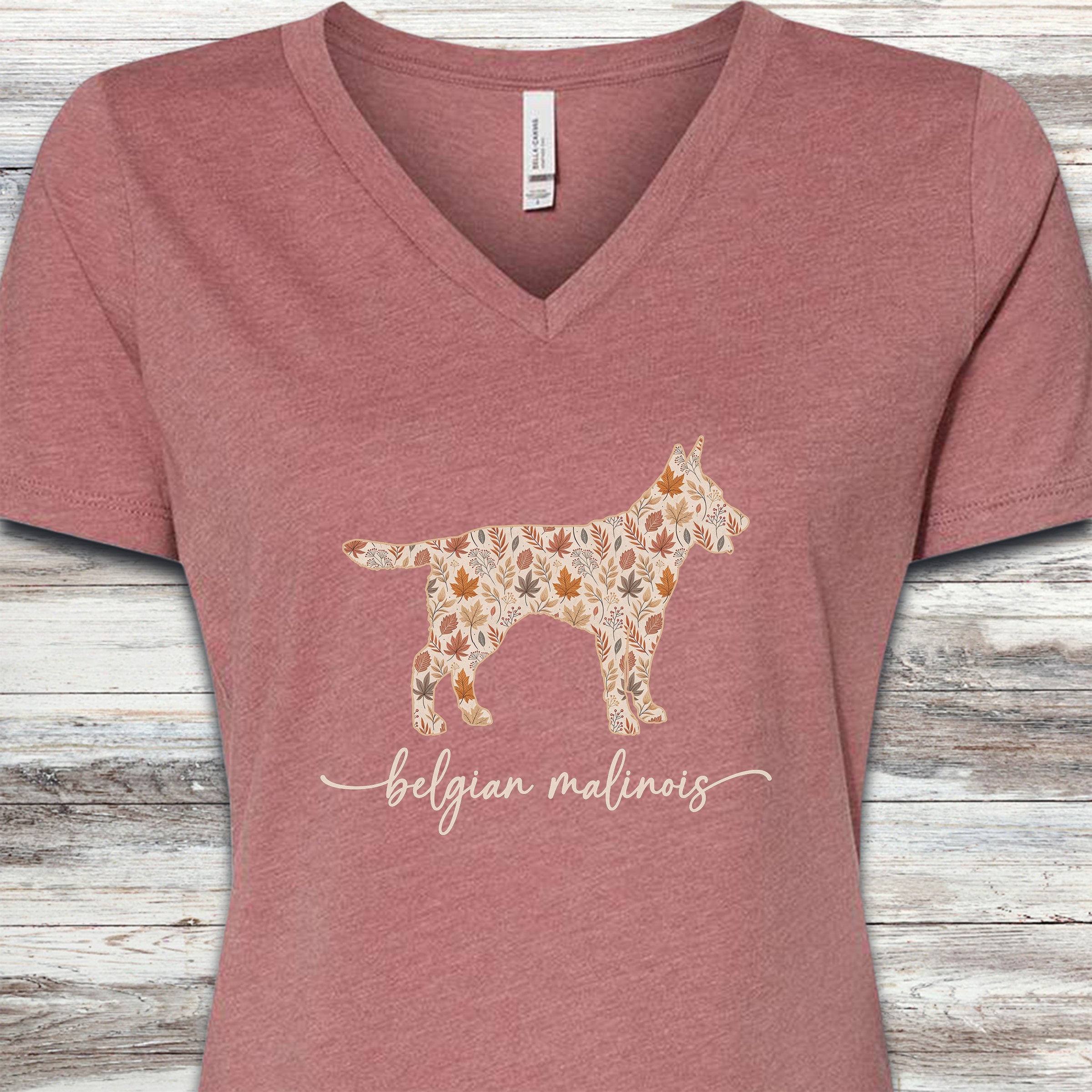 Belgian Malinois Fall V-Neck Tee - Heather Mauve