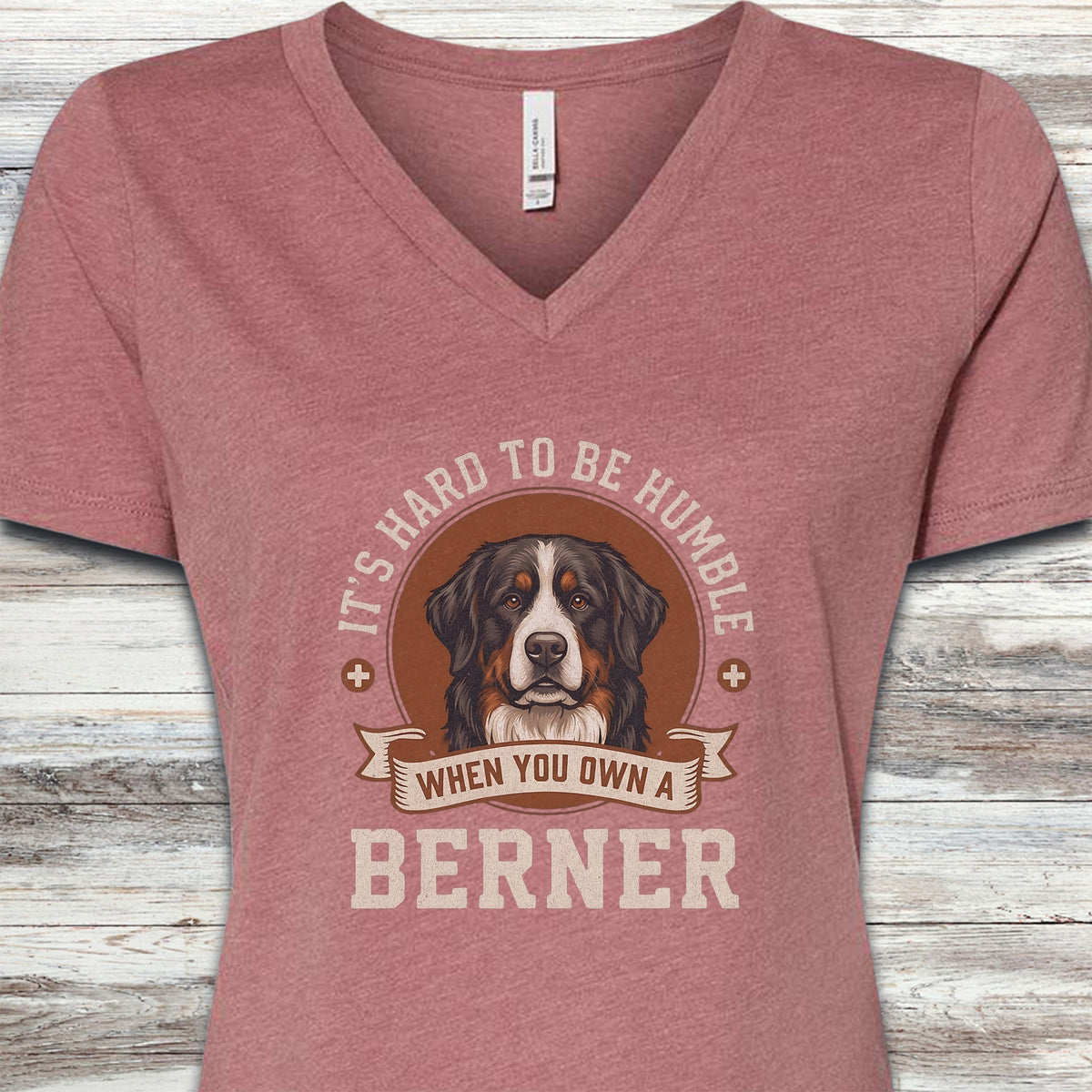 Bernese Mountain Dog Humble V-Neck Tee - Heather Mauve
