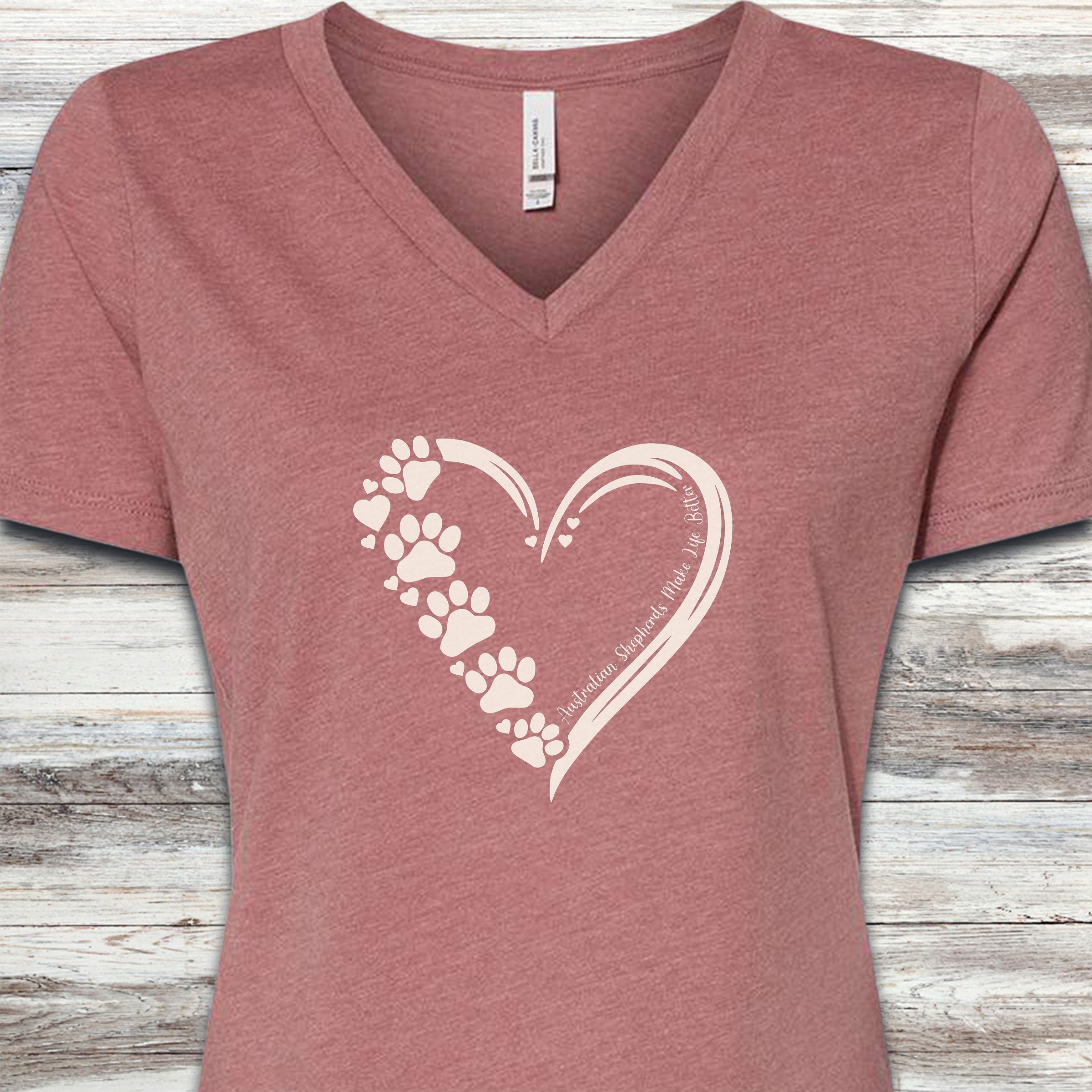 Australian Shepherd Loyal Heart V-Neck Tee - Heather Mauve