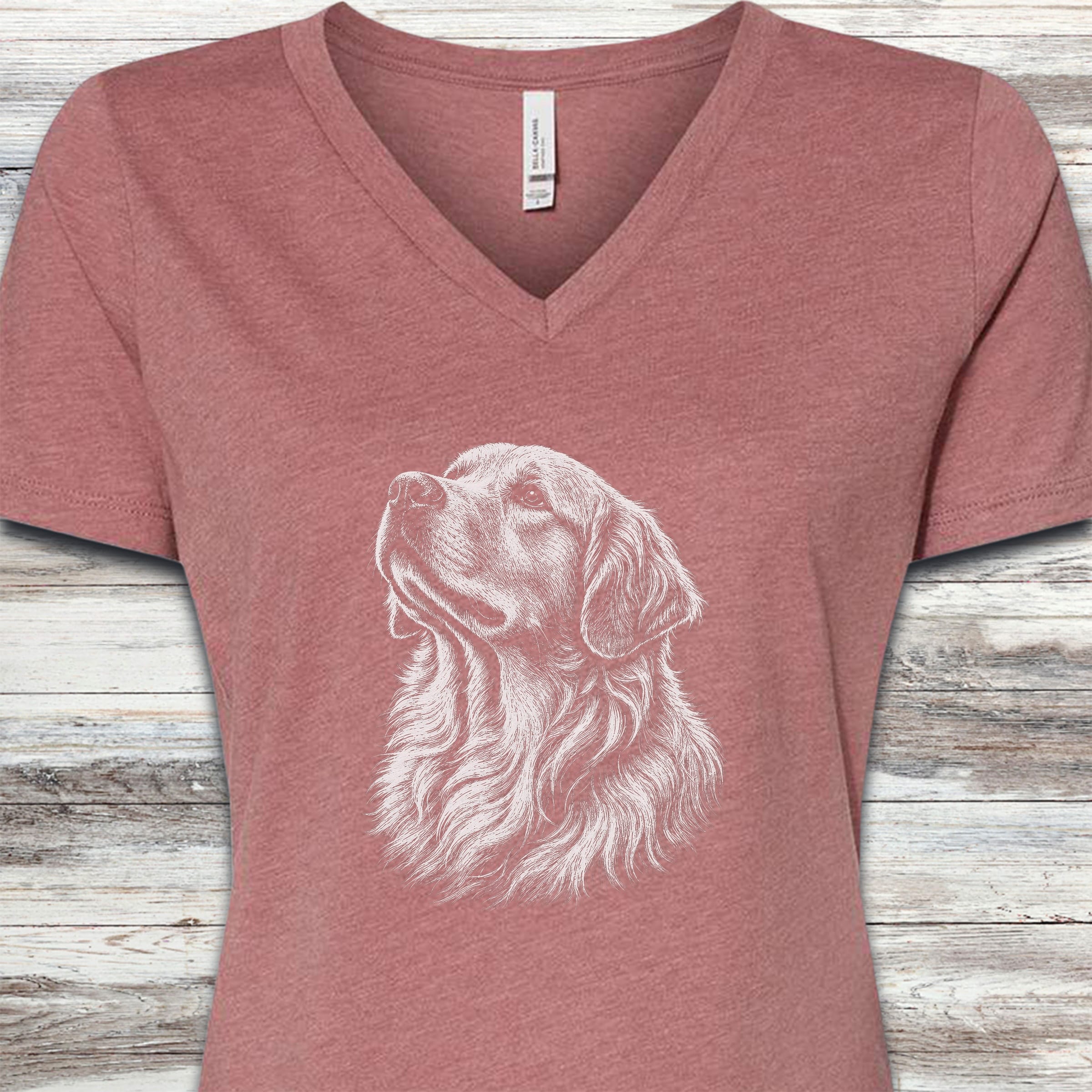 Golden Retriever Loyalty V-Neck Tee - Heather Mauve
