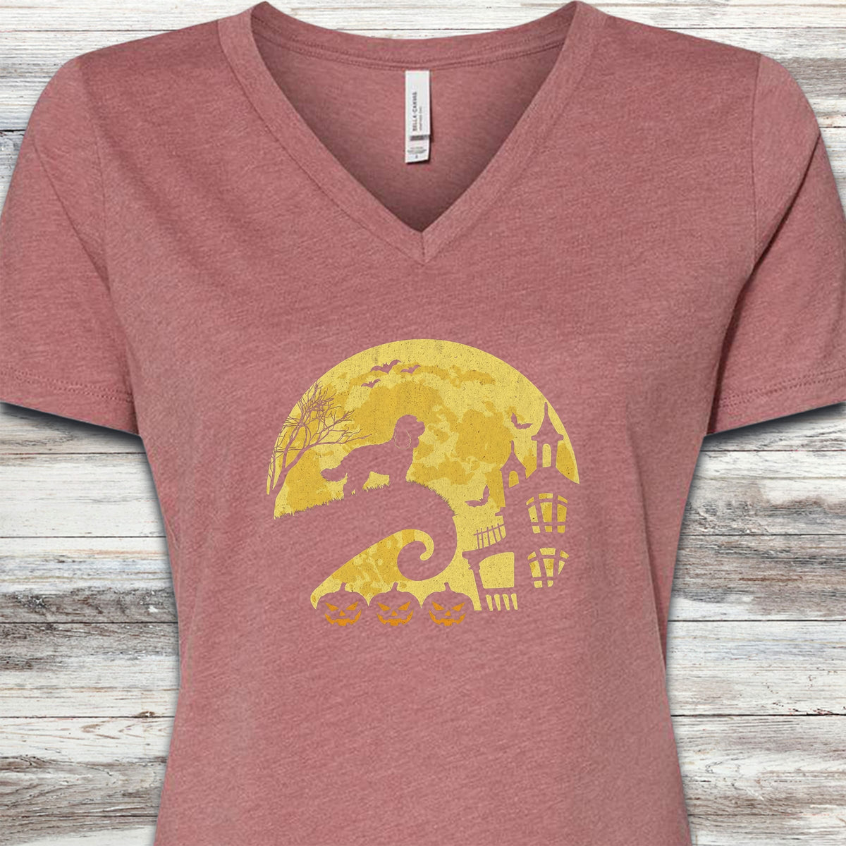 Cockapoo Halloween Moon V-Neck Tee - Heather Mauve