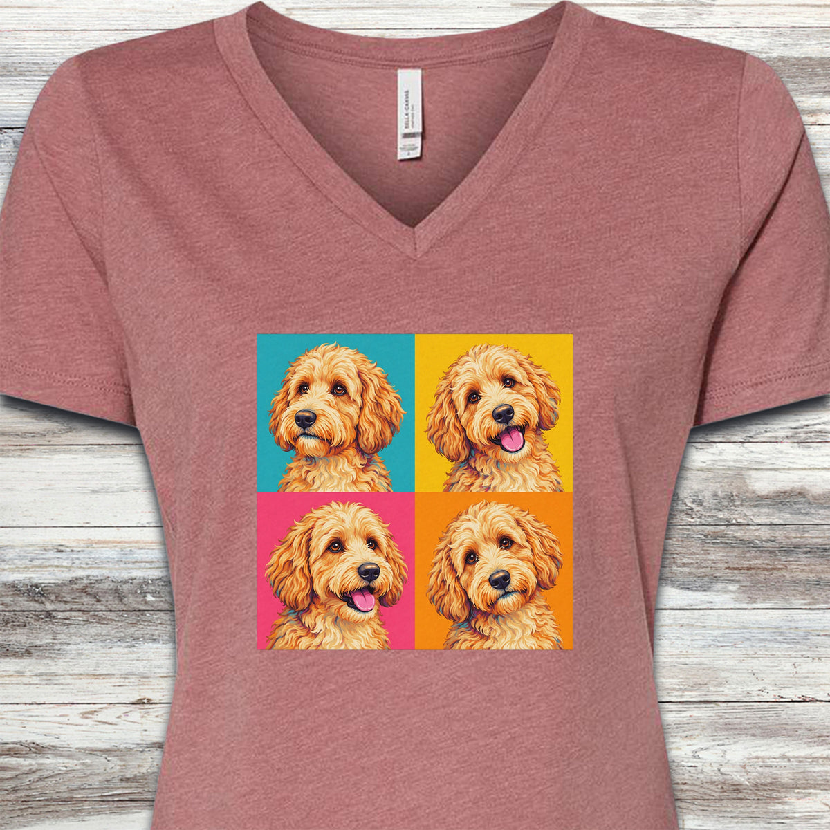 Goldendoodle Pop Art V-Neck Tee - Heather Mauve