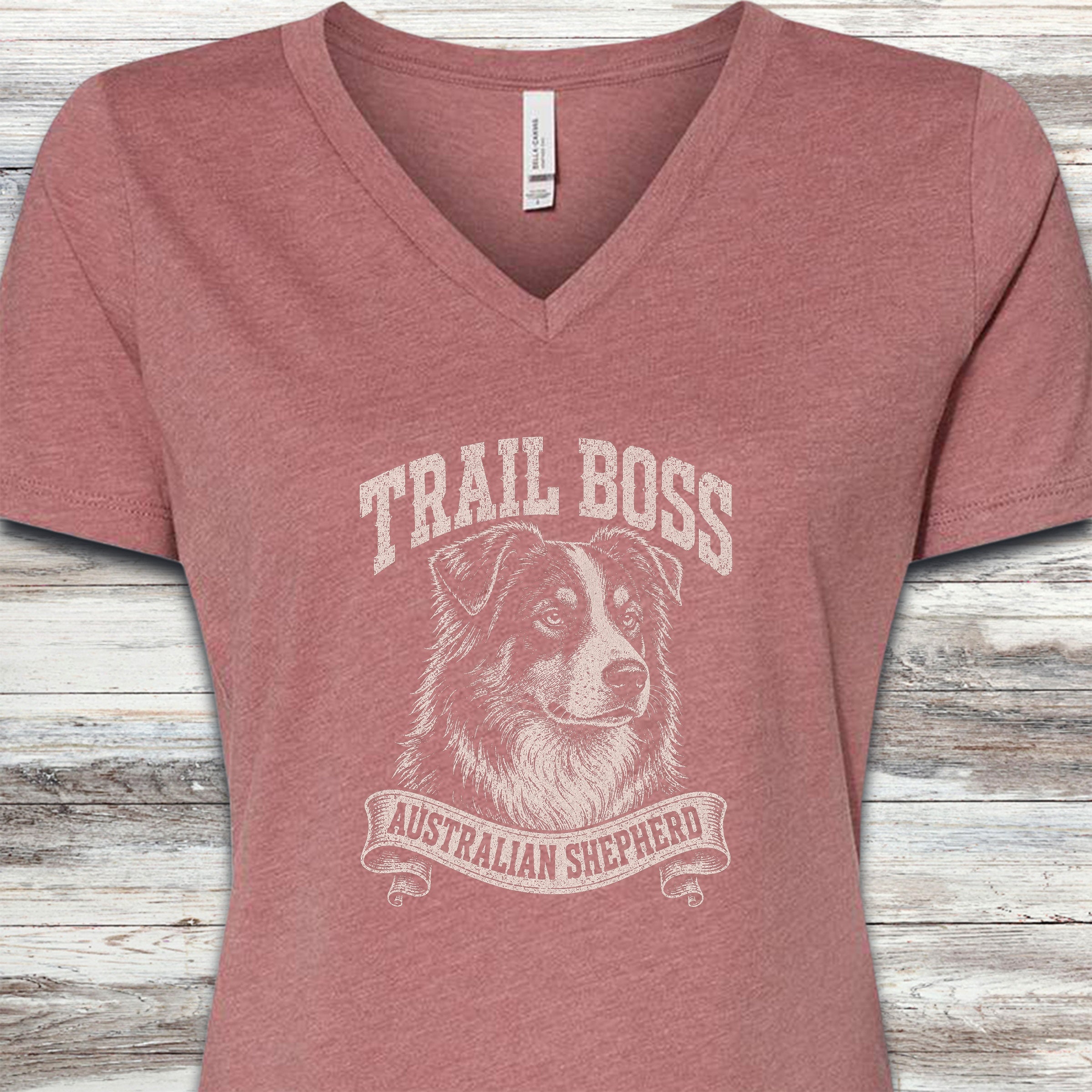 Australian Shepherd Trail Boss V-Neck Tee - Heather Mauve