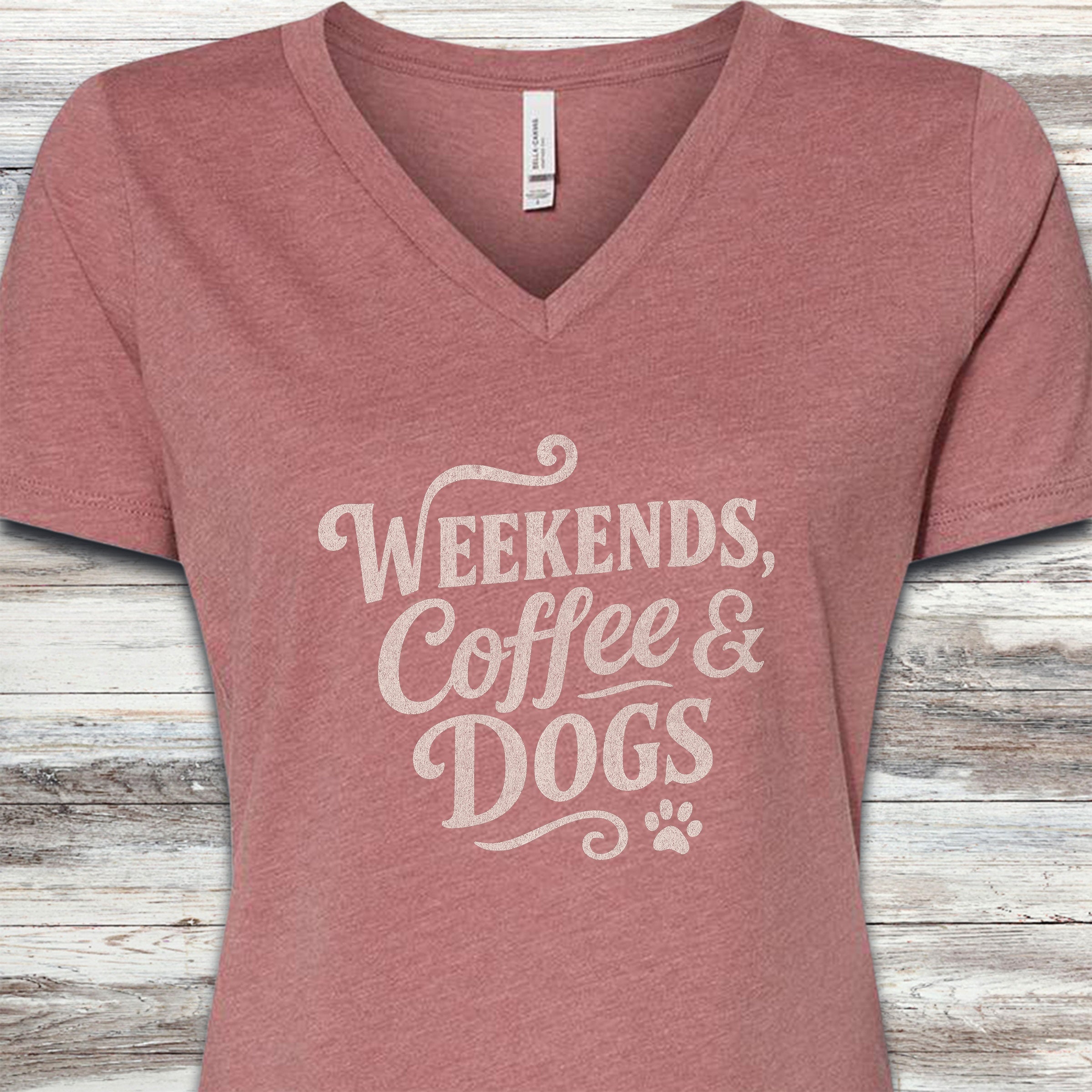 Weekends Coffee Dogs V-Neck Tee - Heather Mauve