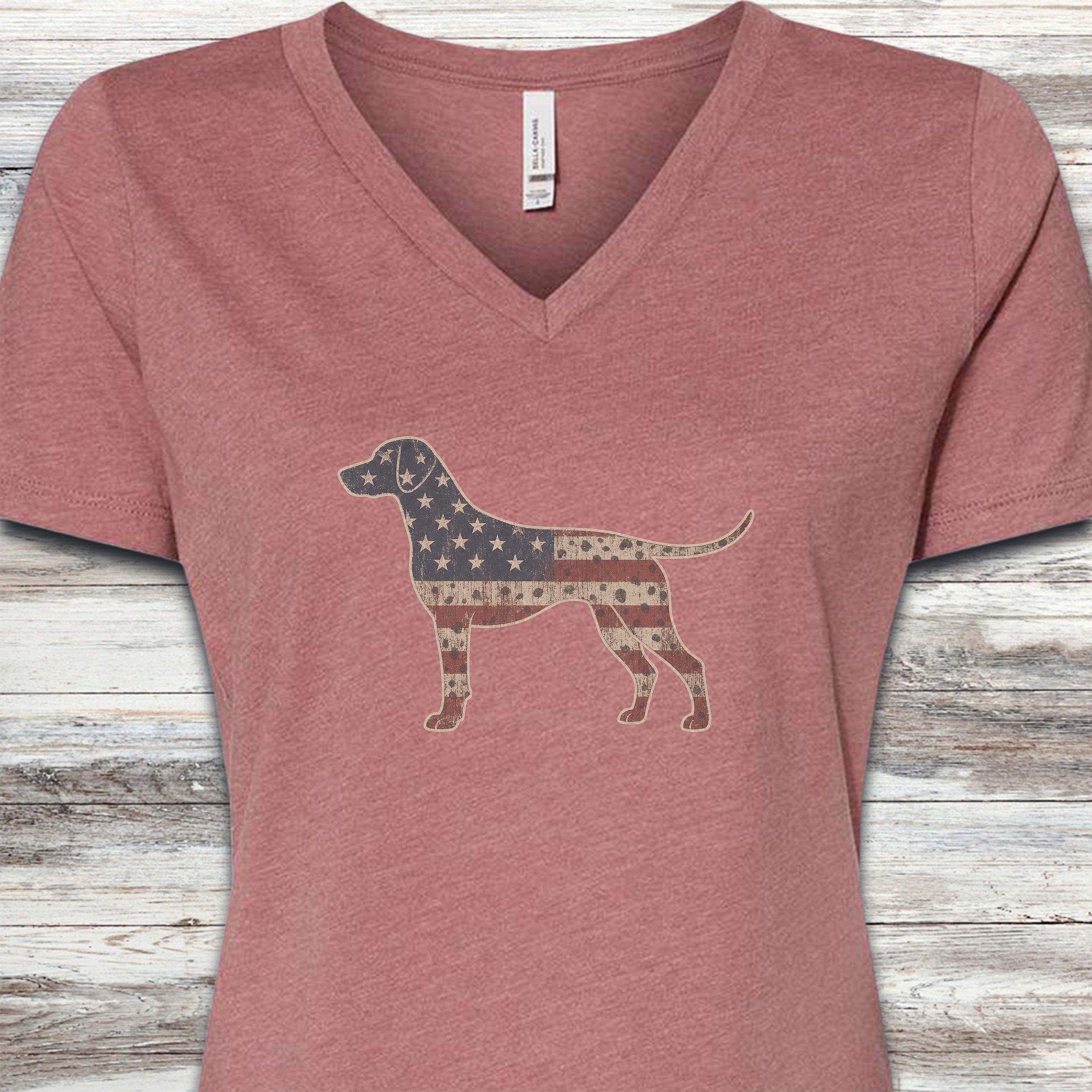 Dalmatian Vintage USA V-Neck Tee - Heather Mauve