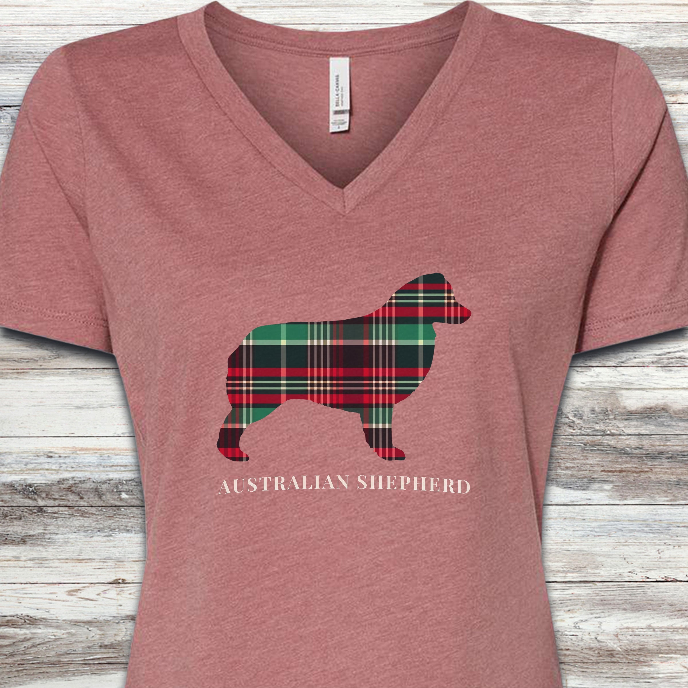 Australian Shepherd Winter 2025 V-Neck Tee - Heather Mauve