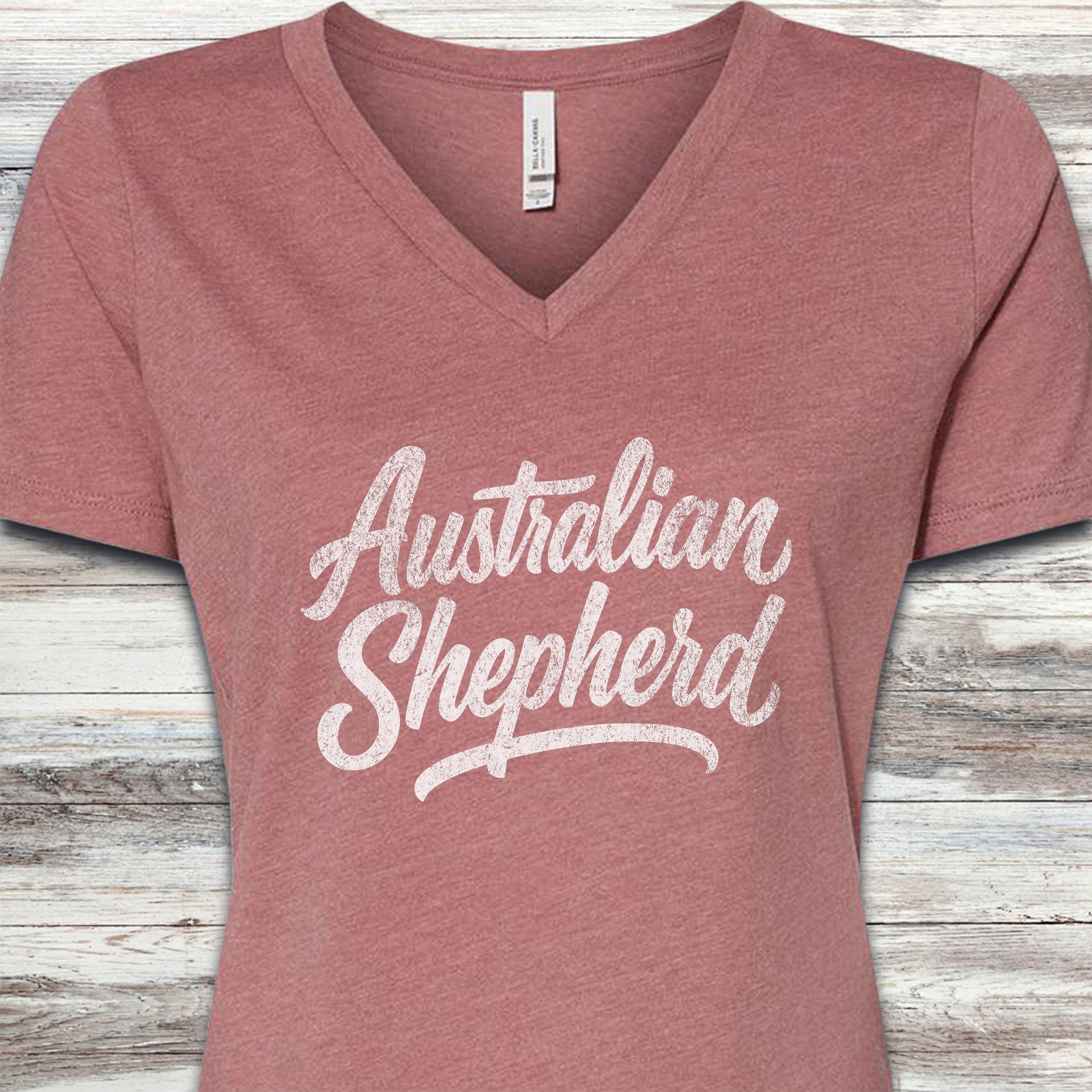 Australian Shepherd Team V-Neck Tee - Heather Mauve
