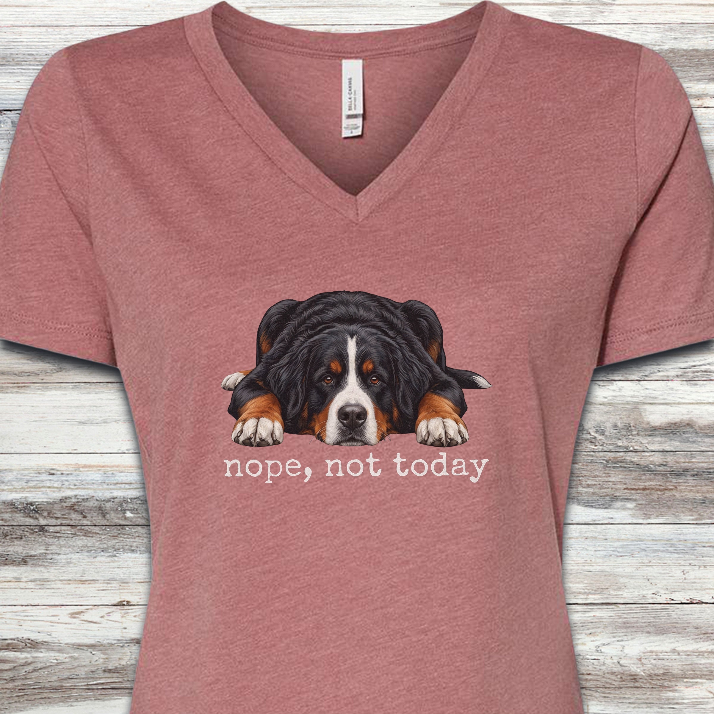 Swiss Mountain Dog Nope V-Neck Tee - Heather Mauve