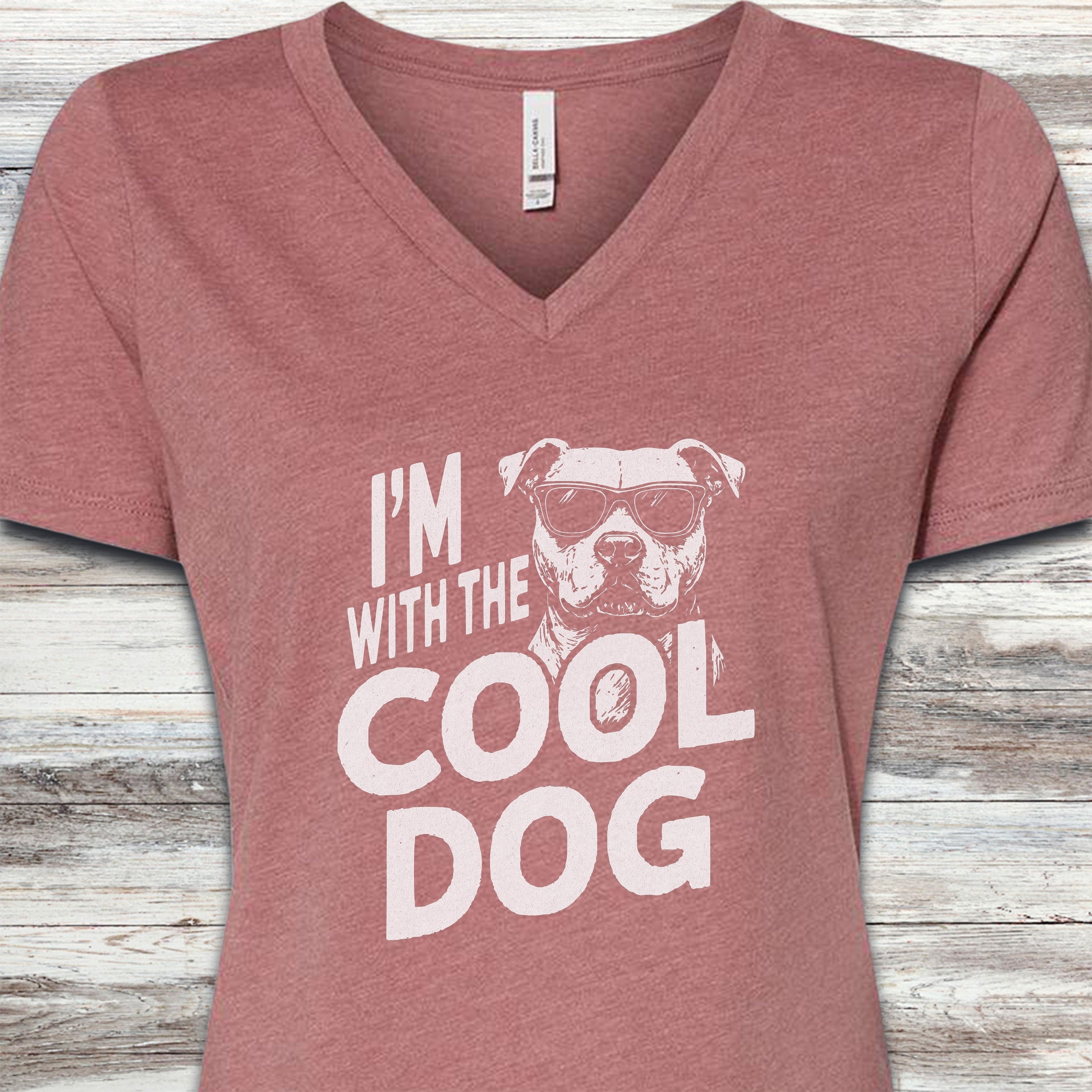 Pit Bull Cool Dog V-Neck Tee - Heather Mauve