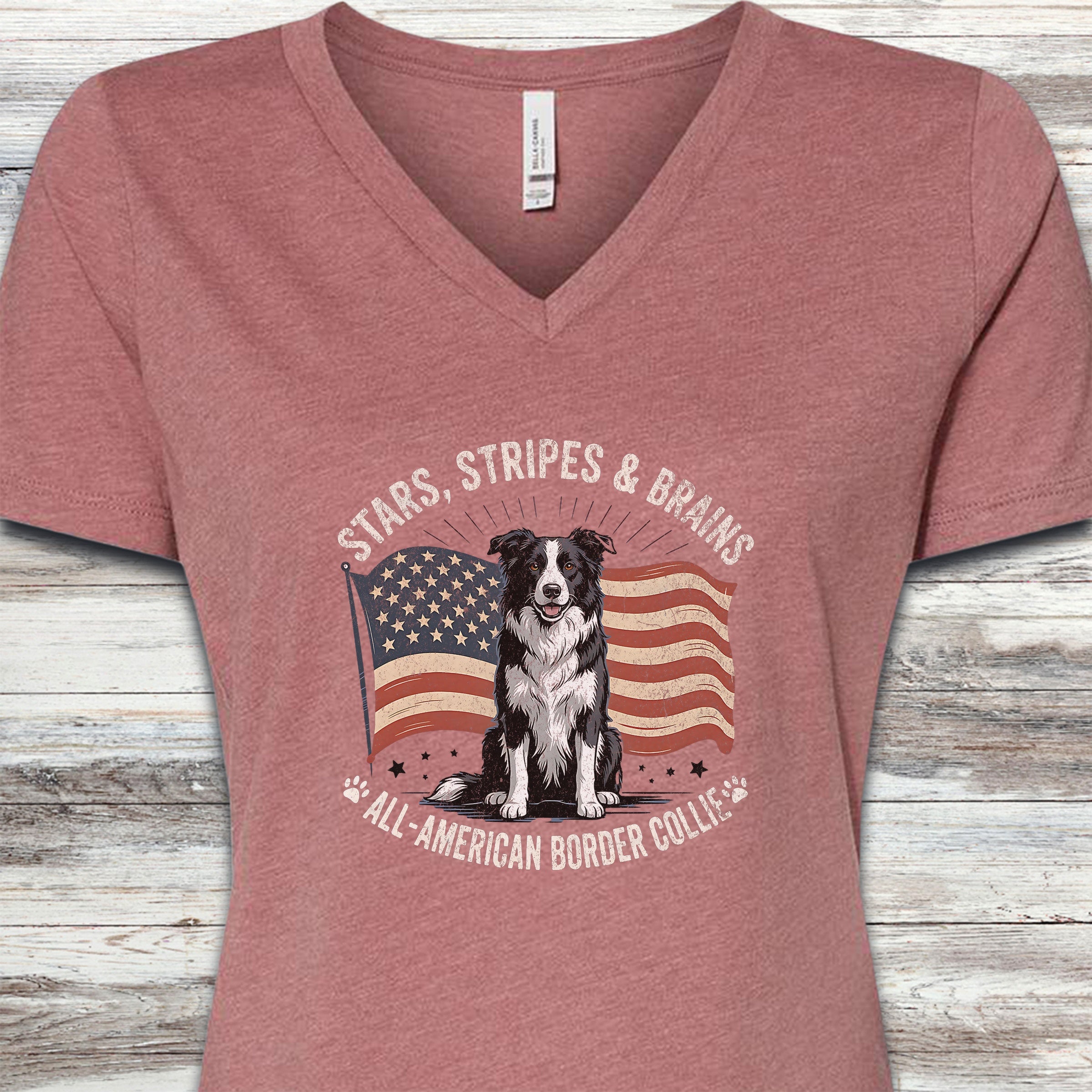 Border Collie All American V-Neck Tee - Heather Mauve
