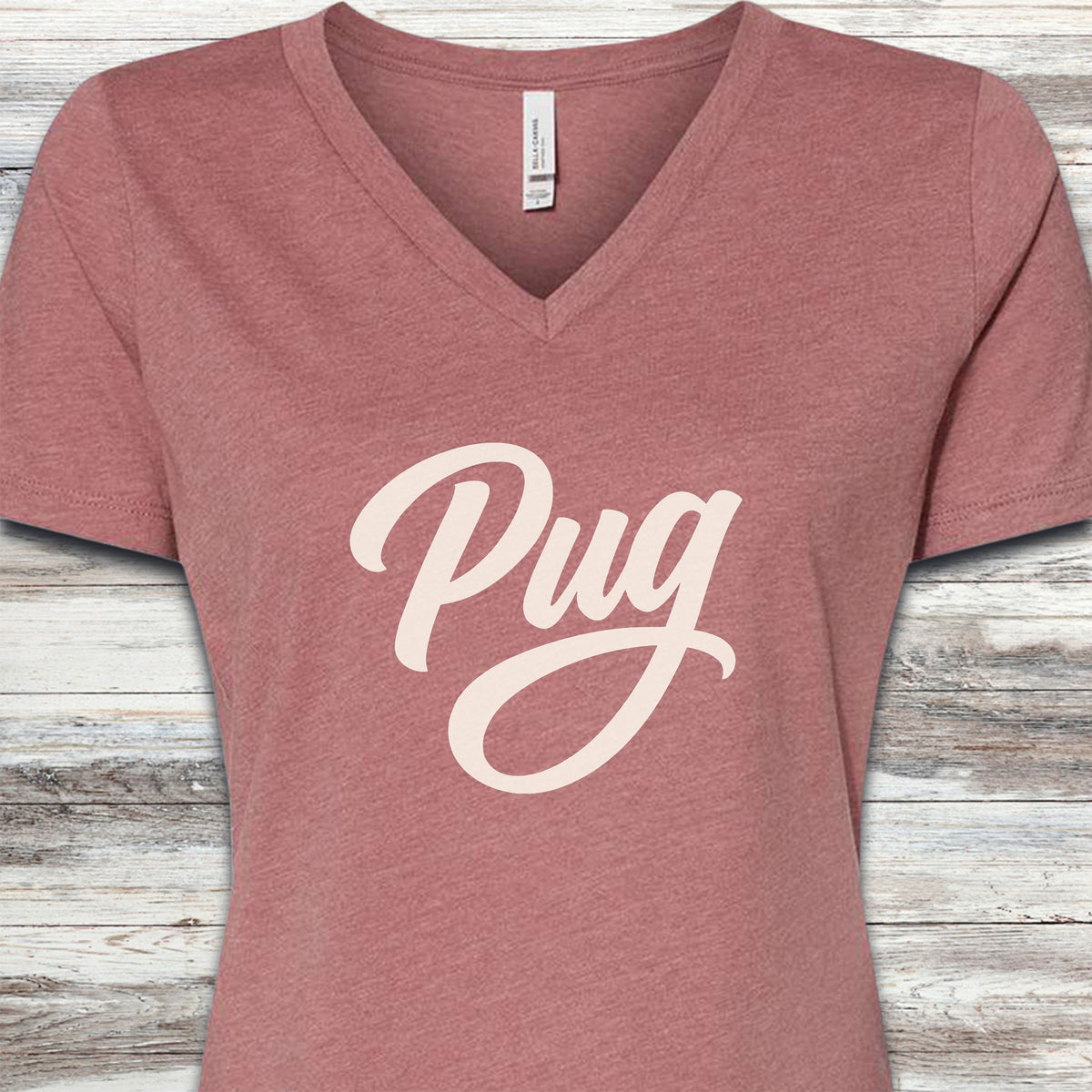 Pug Team V-Neck Tee - Heather Mauve