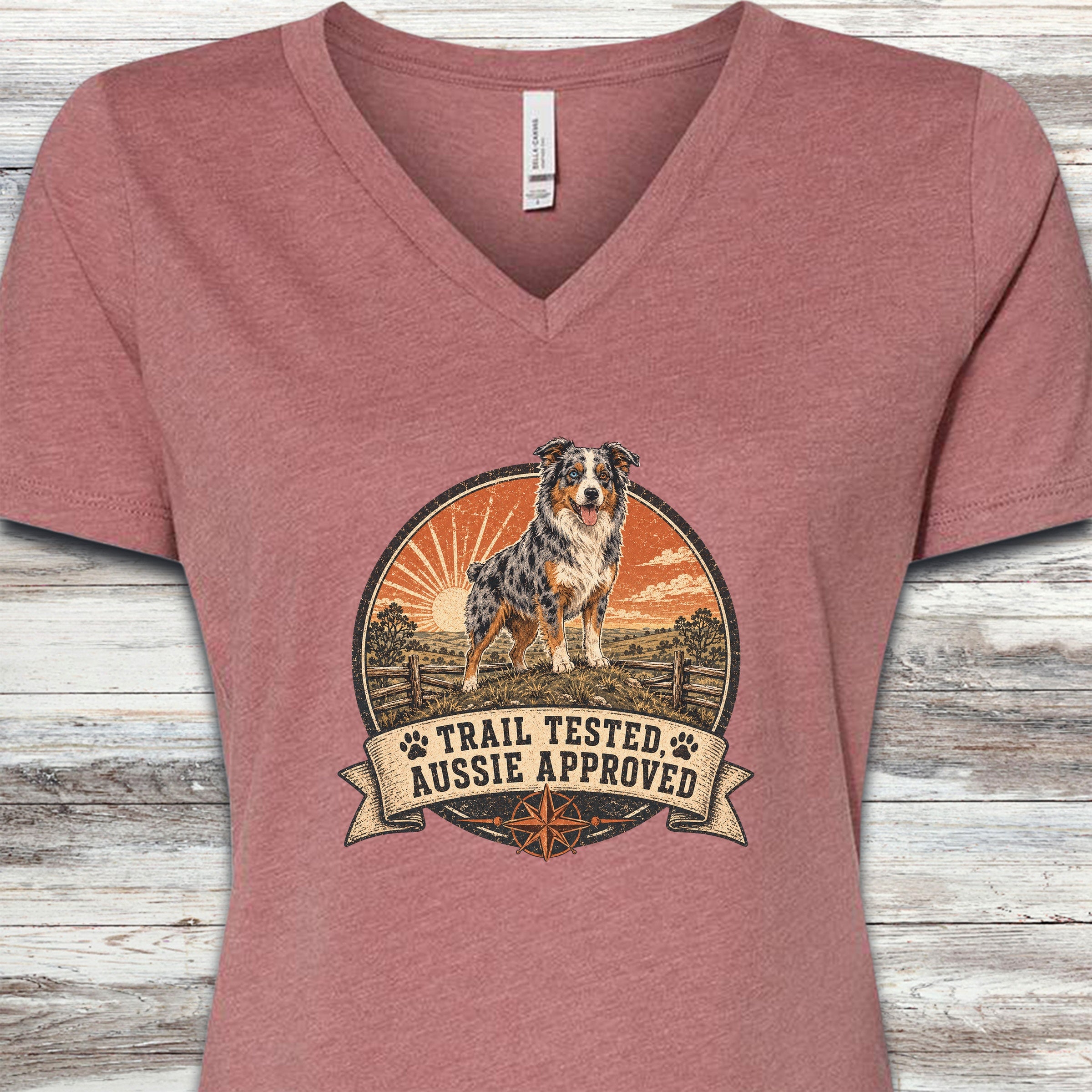 Australian Shepherd Tested V-Neck Tee - Heather Mauve