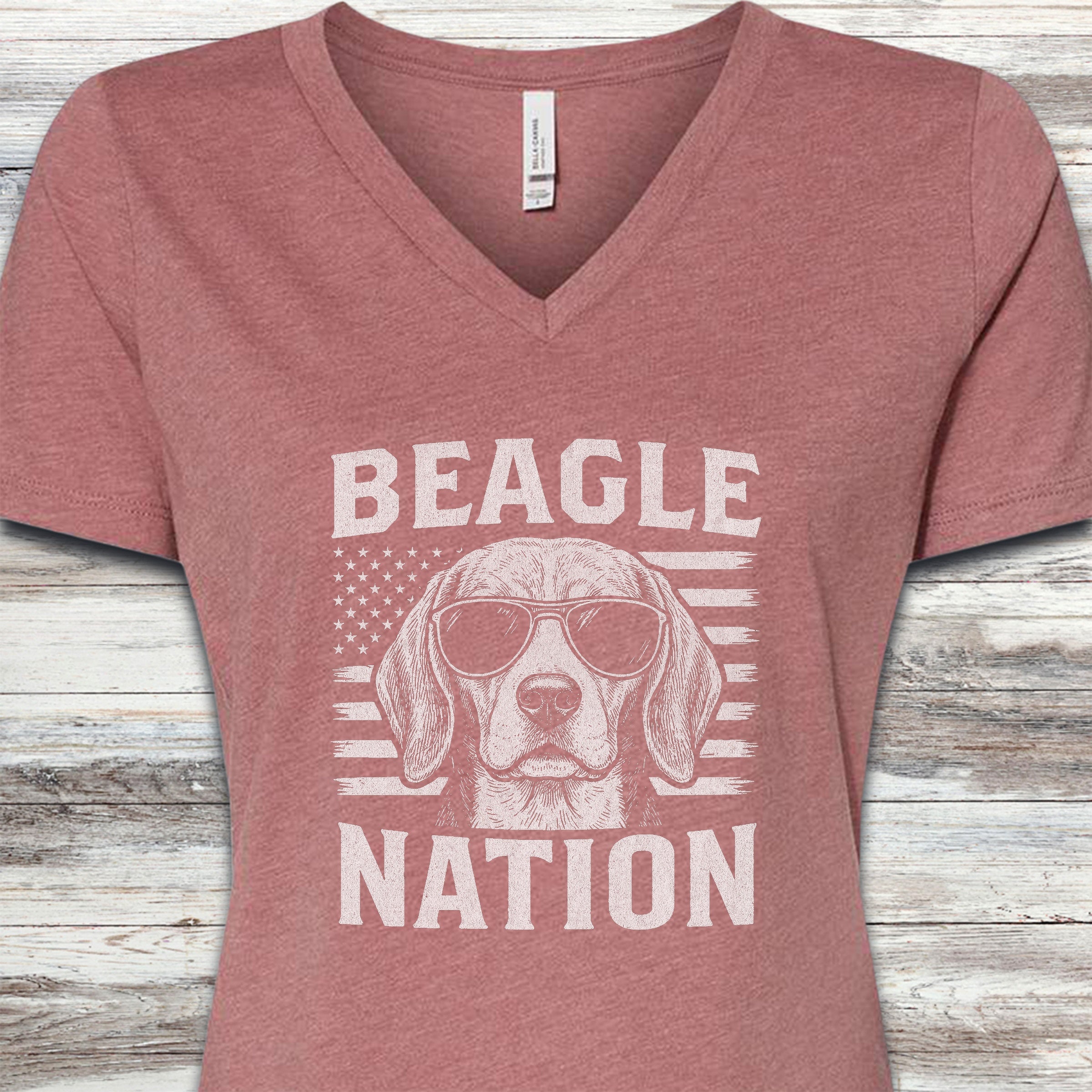 Beagle Nation V-Neck Tee - Heather Mauve
