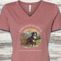 Bernese Mountain Dog Bloom Delivery V-Neck Tee - Heather Mauve