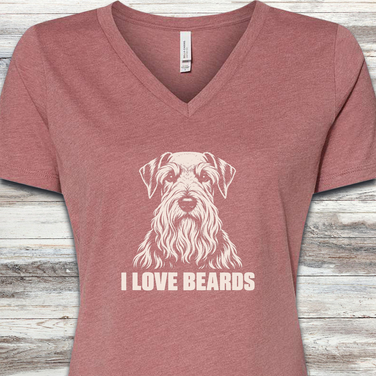 Cesky Terrier I Love Beards V-Neck Tee - Heather Mauve
