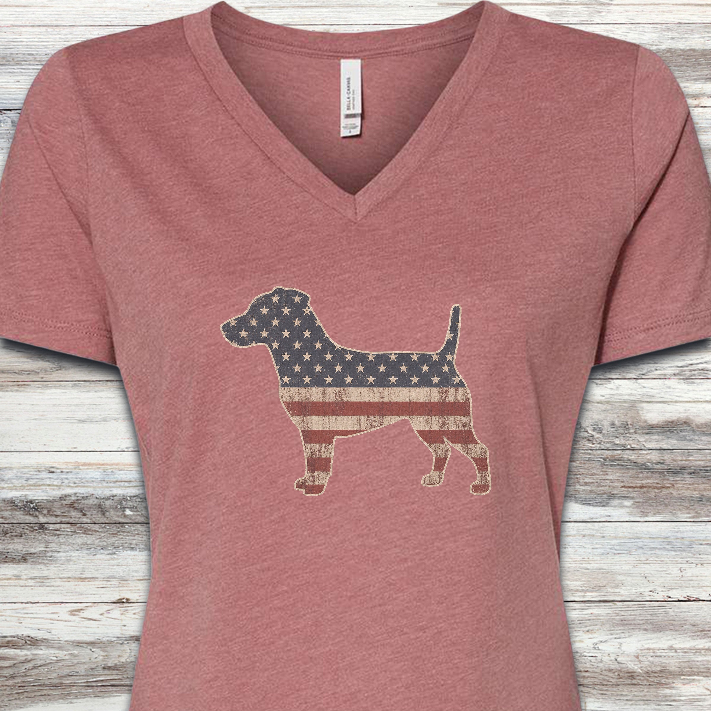 Jack Russell Vintage USA V-Neck Tee - Heather Mauve