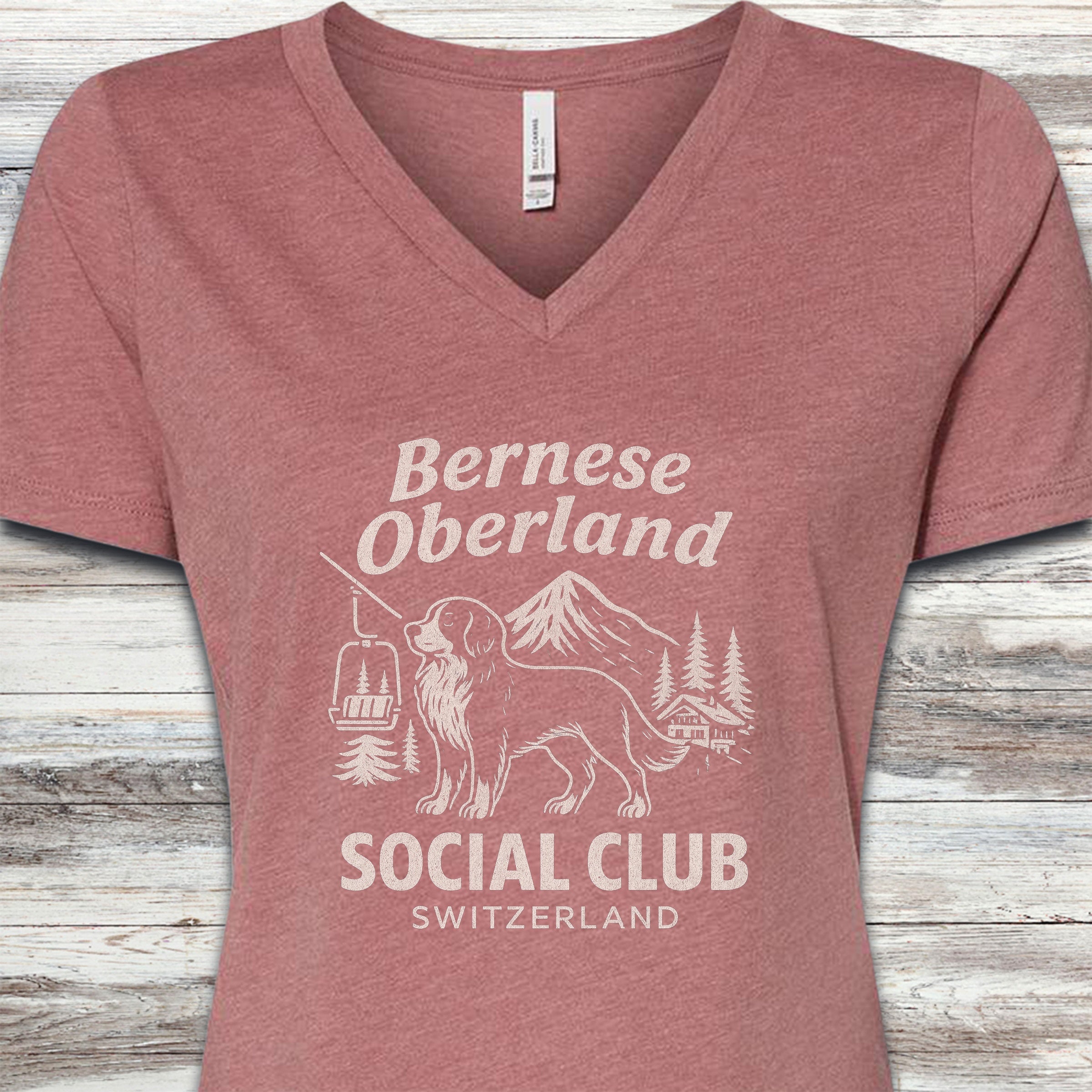 Bernese Mountain Dog Oberland V-Neck Tee - Heather Mauve