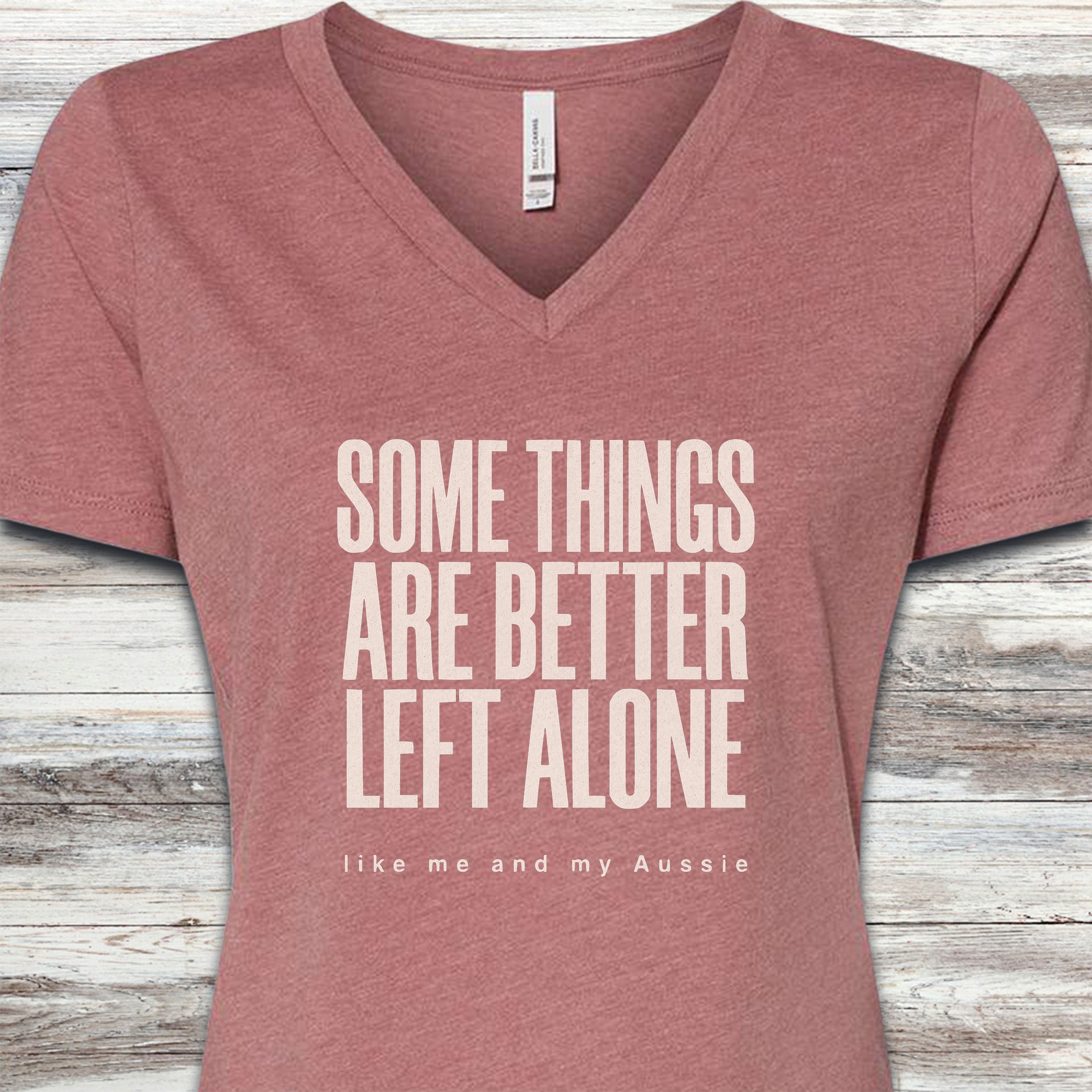 Australian Shepherd Introvert V-Neck Tee - Heather Mauve
