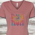 Dog Mom Rainbow V-Neck Tee - Heather Mauve