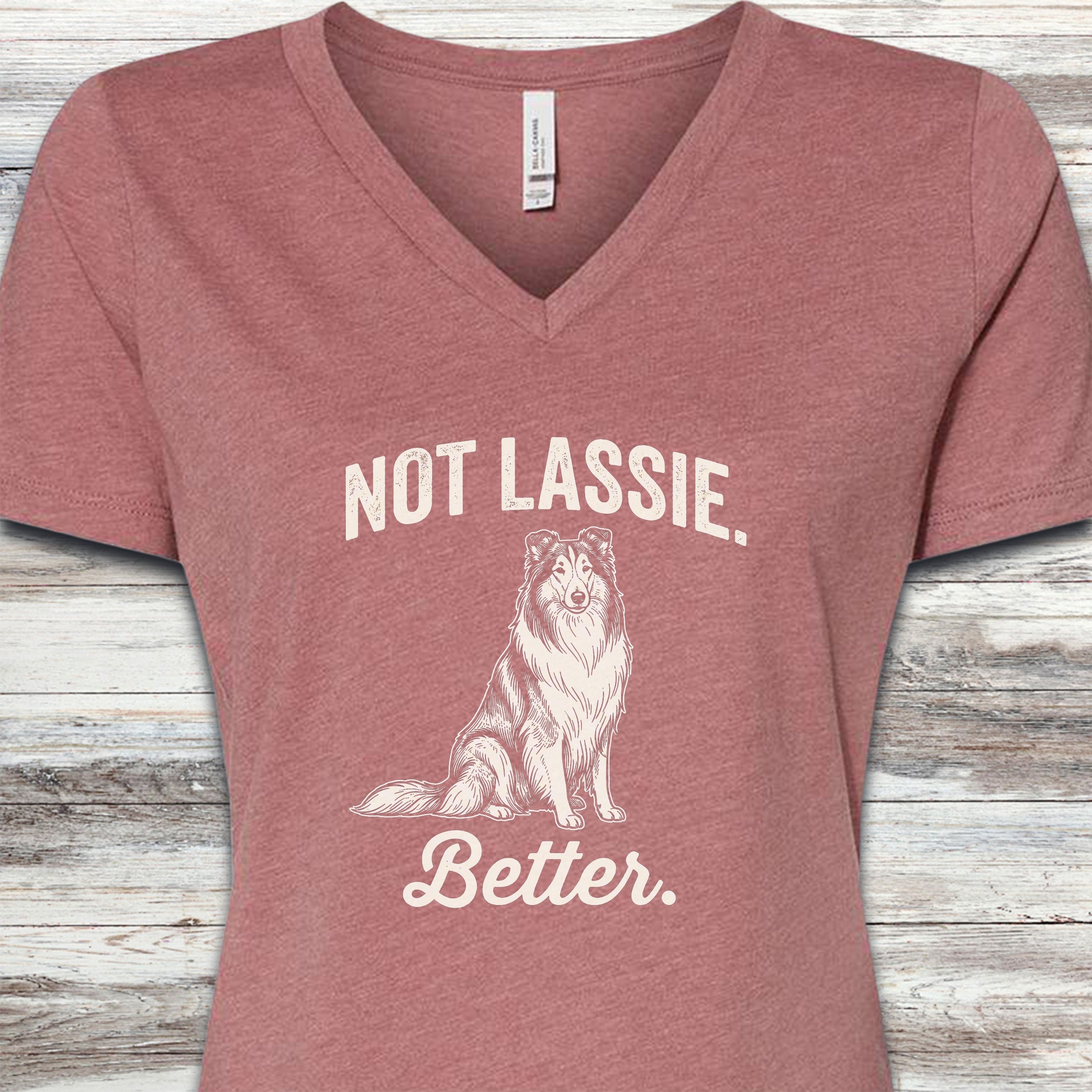Rough Collie Not Lassie V-Neck Tee - Heather Mauve