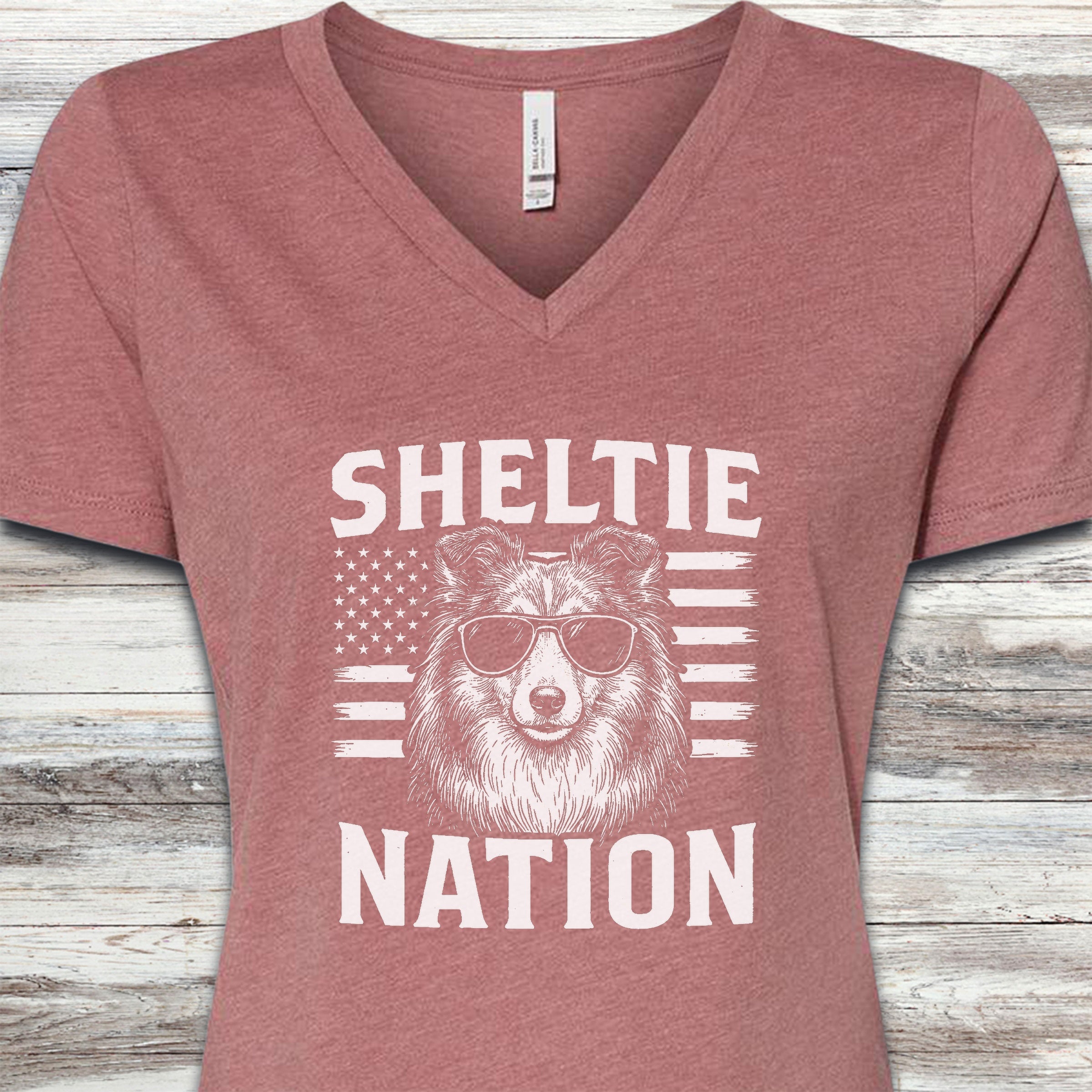 Shetland Sheepdog Nation V-Neck Tee - Heather Mauve