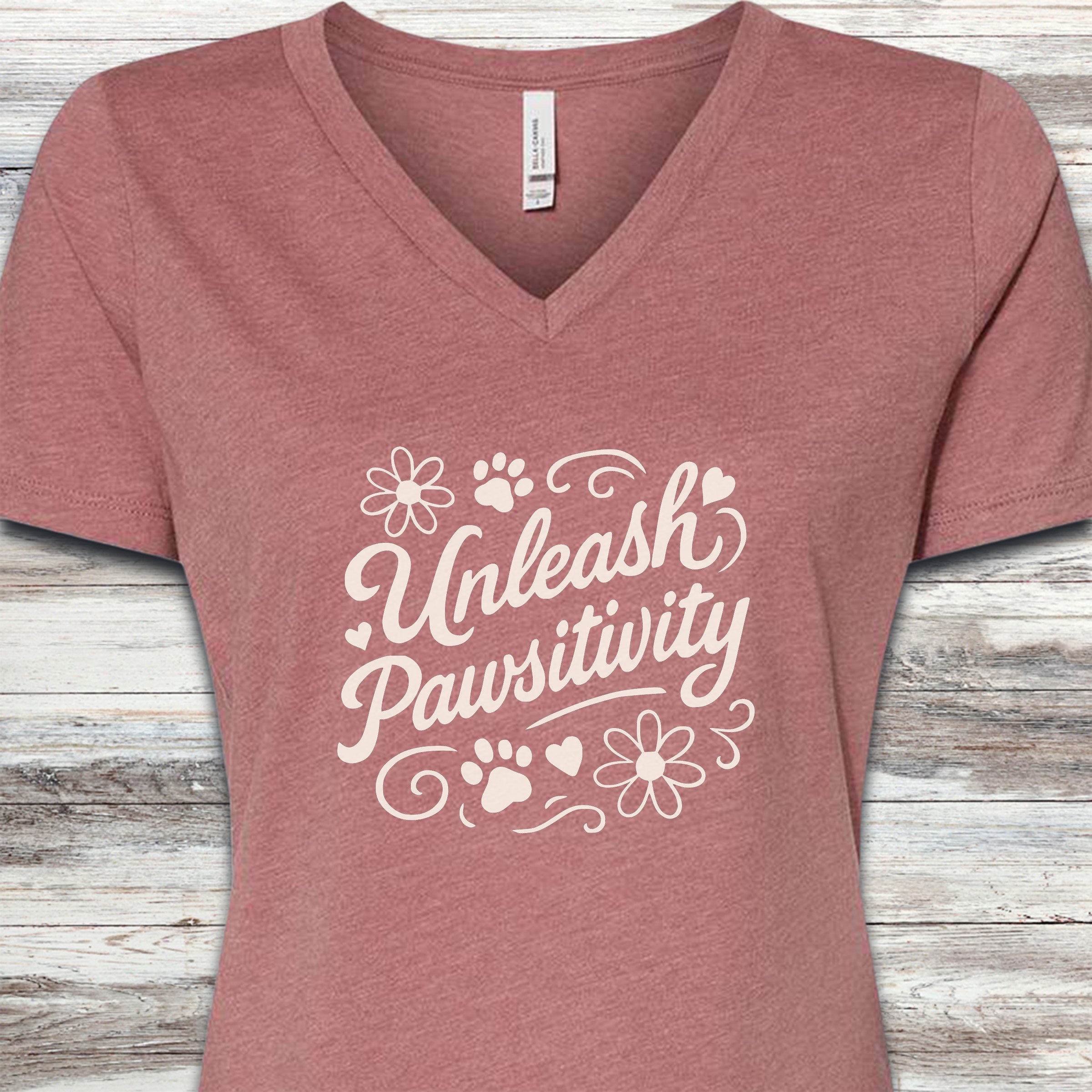 Unleash Pawsitivity V-Neck Tee - Heather Mauve