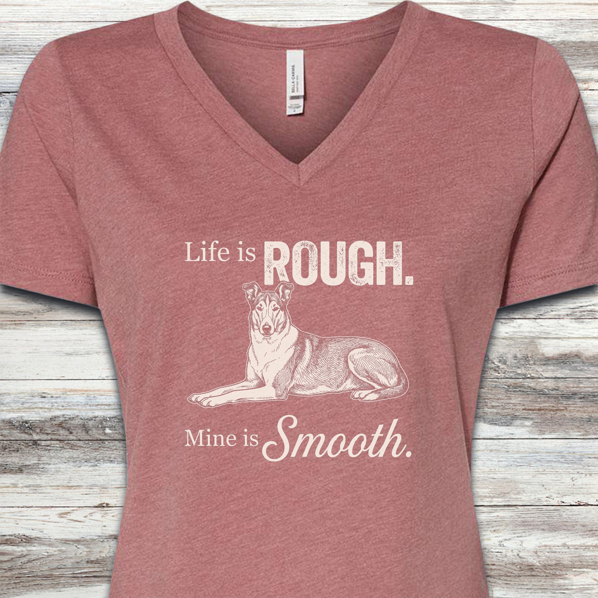 Smooth Collie Rough Life V-Neck Tee - Heather Mauve