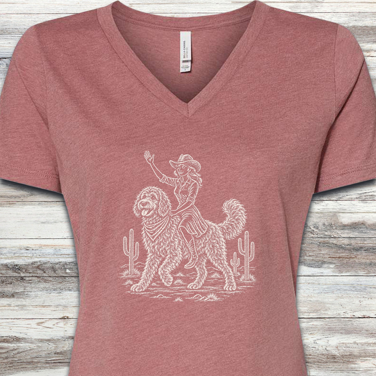 Doodle Cowgirl V-Neck Tee - Heather Mauve
