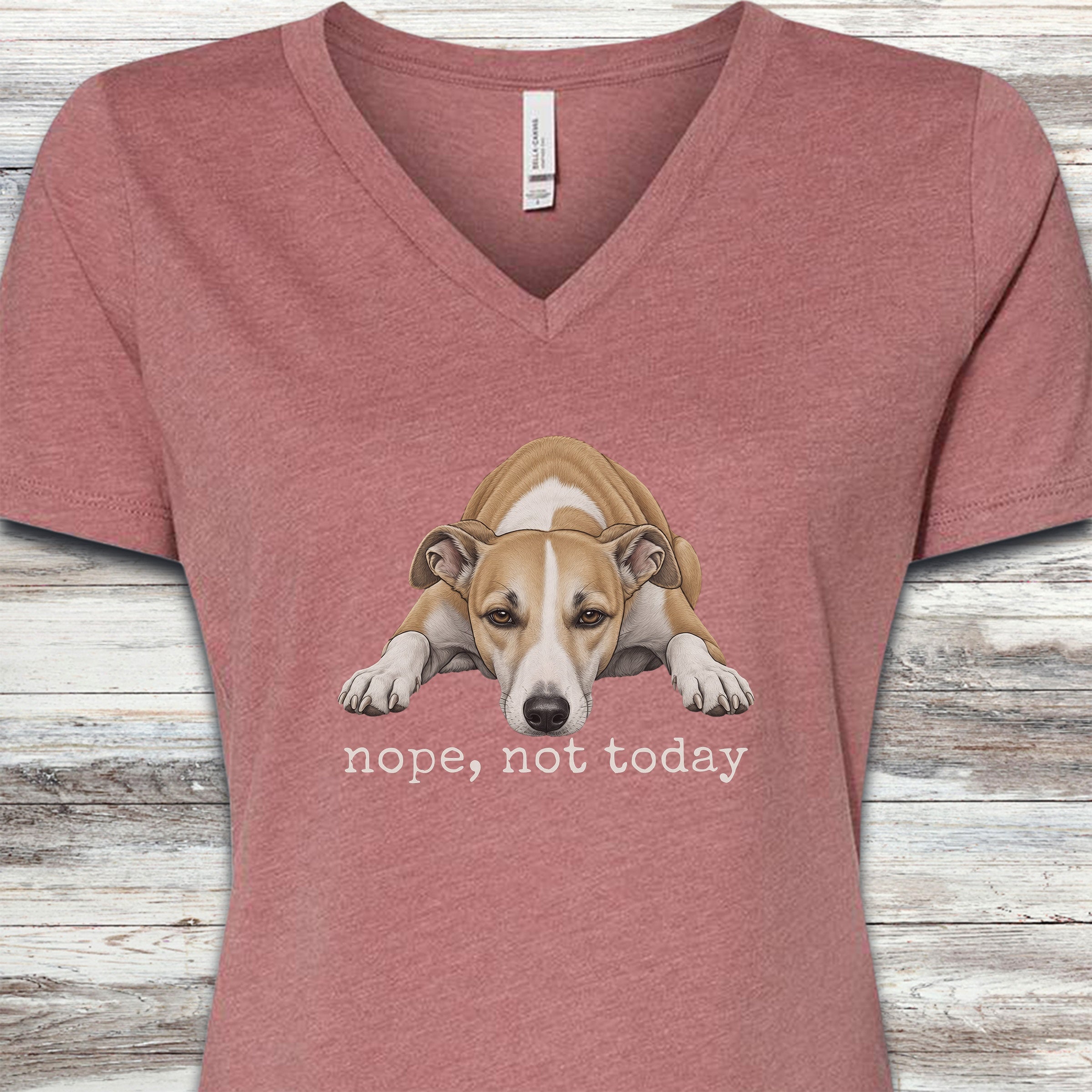 Whippet Nope V-Neck Tee - Heather Mauve