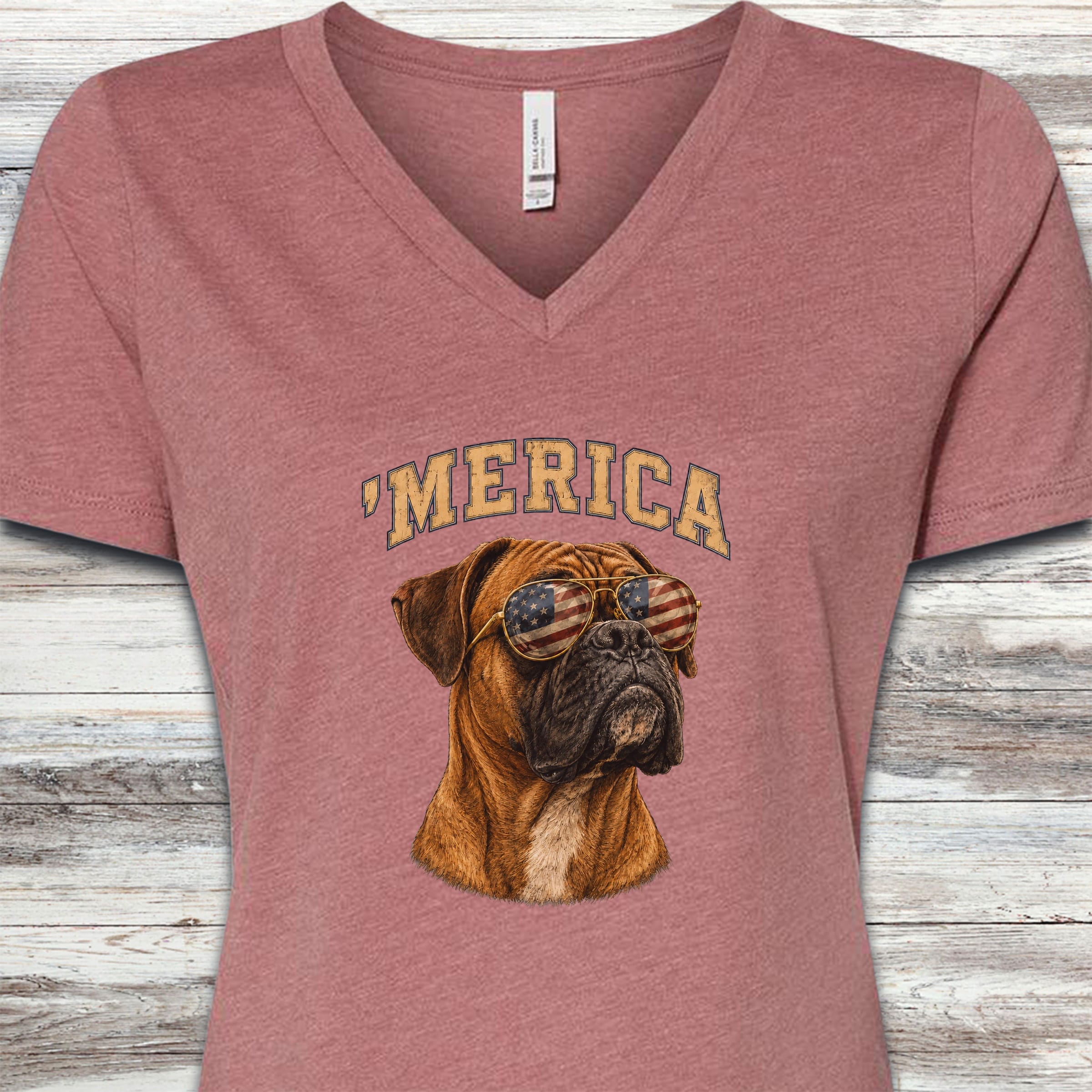 Boxer 'Merica V-Neck Tee - Heather Mauve