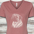 Pug Loyalty V-Neck Tee - Heather Mauve
