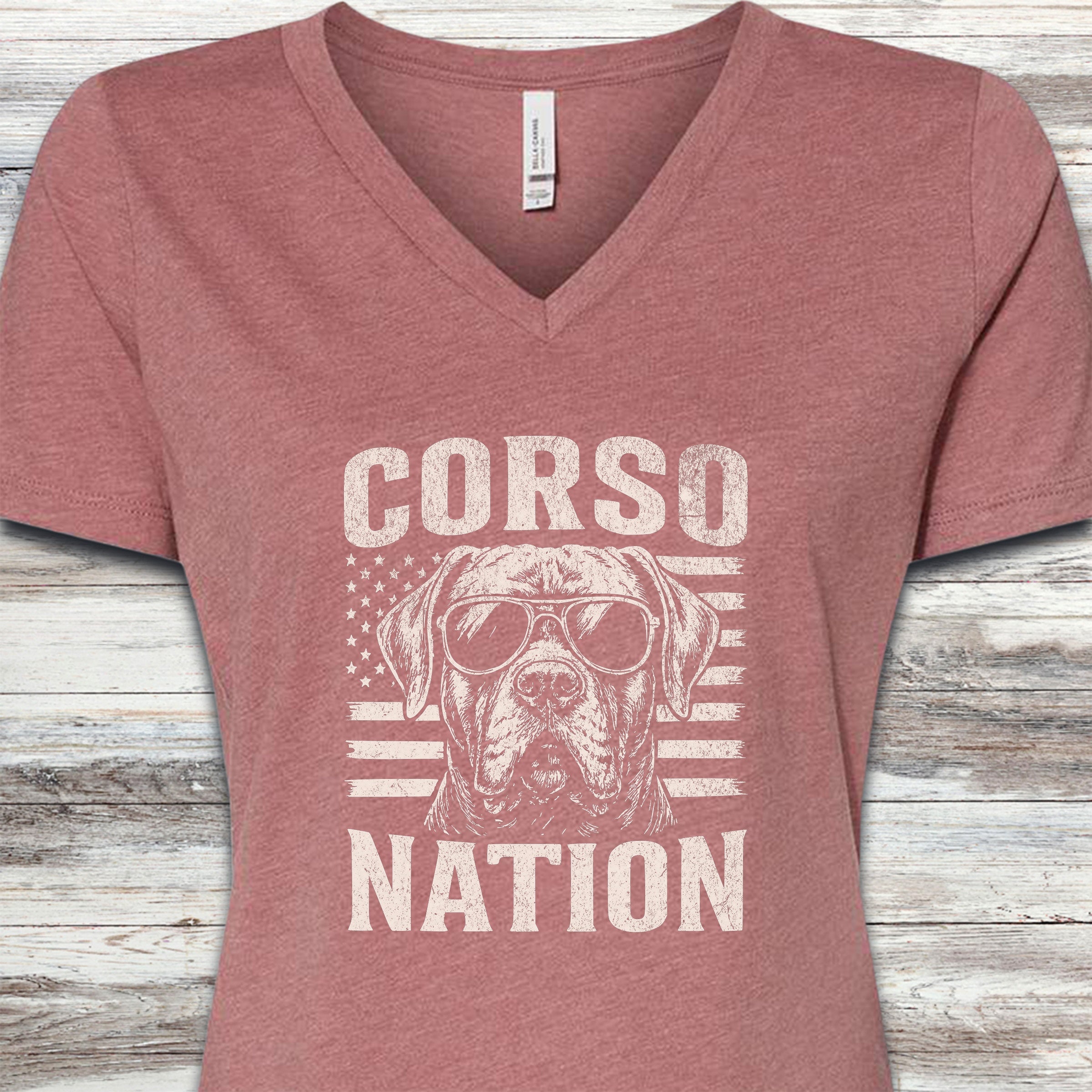 Cane Corso Nation V-Neck Tee - Heather Mauve