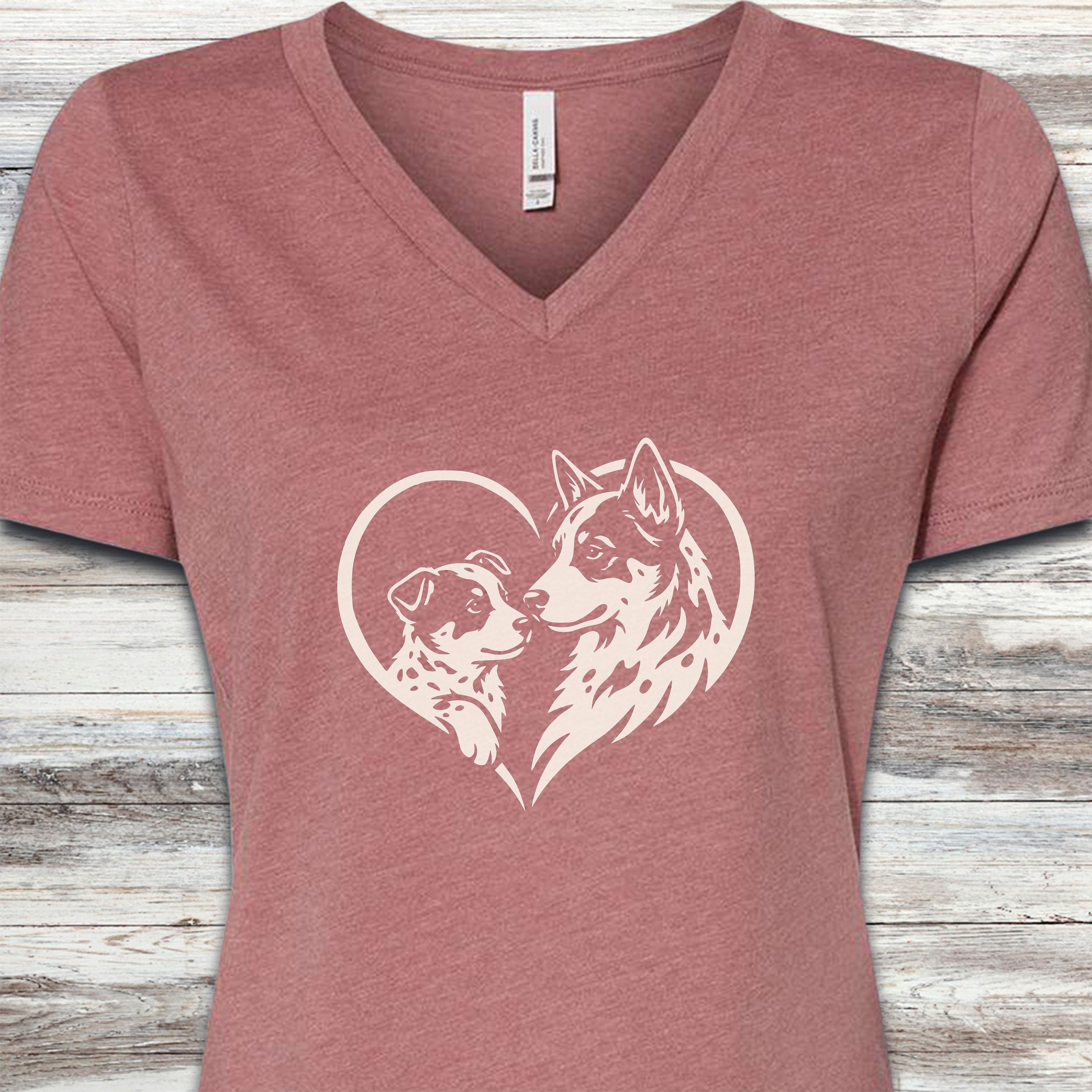 Australian Cattle Dog Heart Bond V-Neck Tee - Heather Mauve