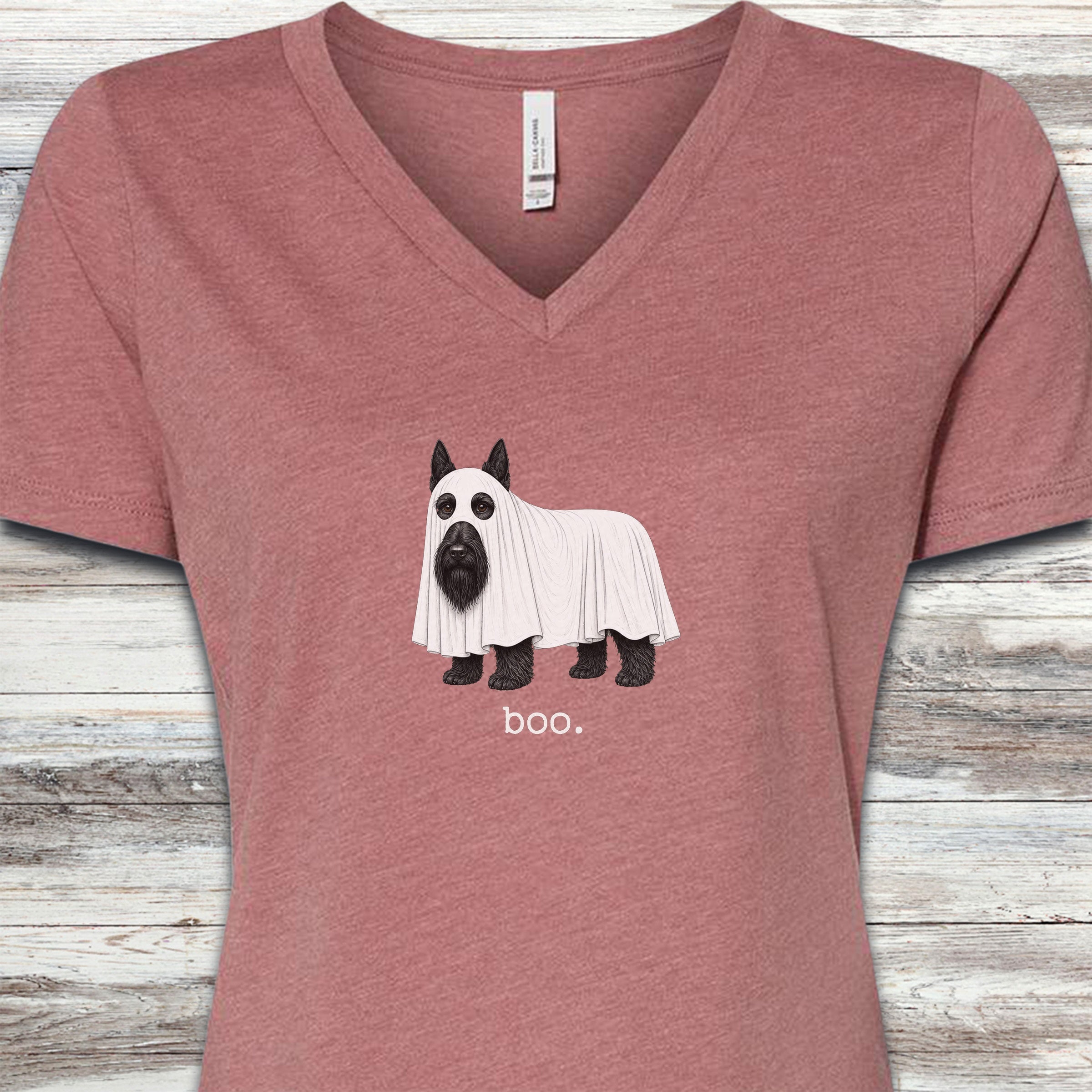 Scottish Terrier Boo V-Neck Tee - Heather Mauve