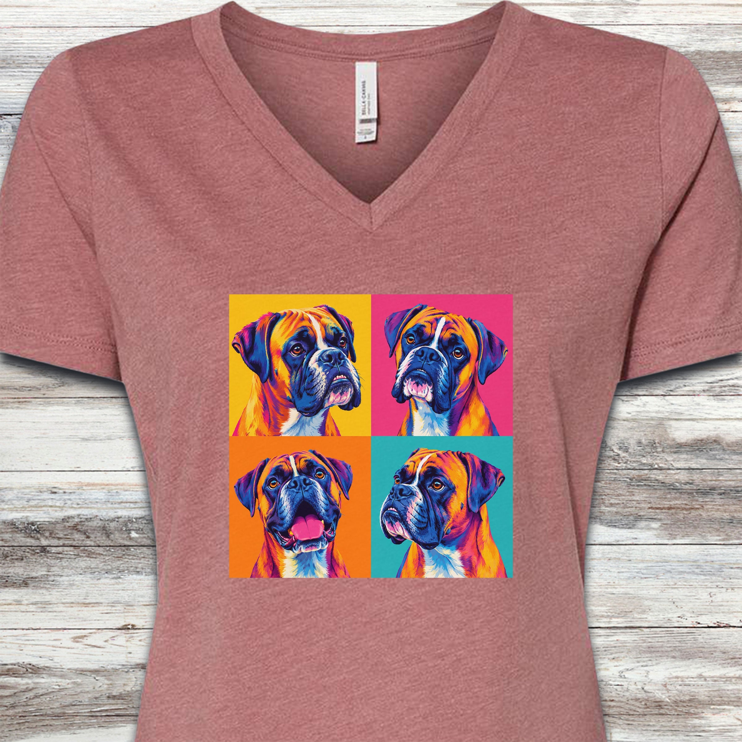 Boxer Pop Art V-Neck Tee - Heather Mauve