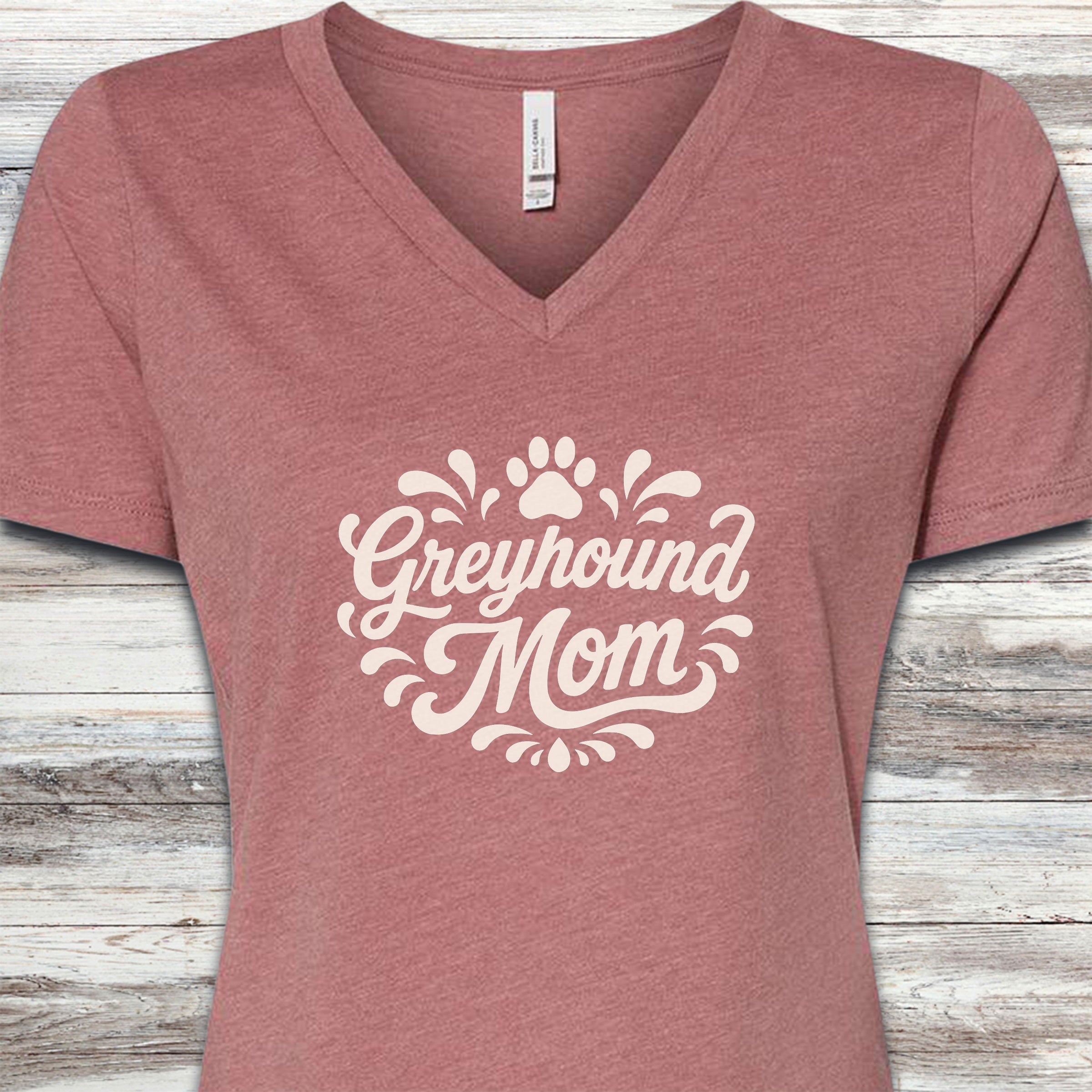 Greyhound Groovy Mom V-Neck Tee - Heather Mauve