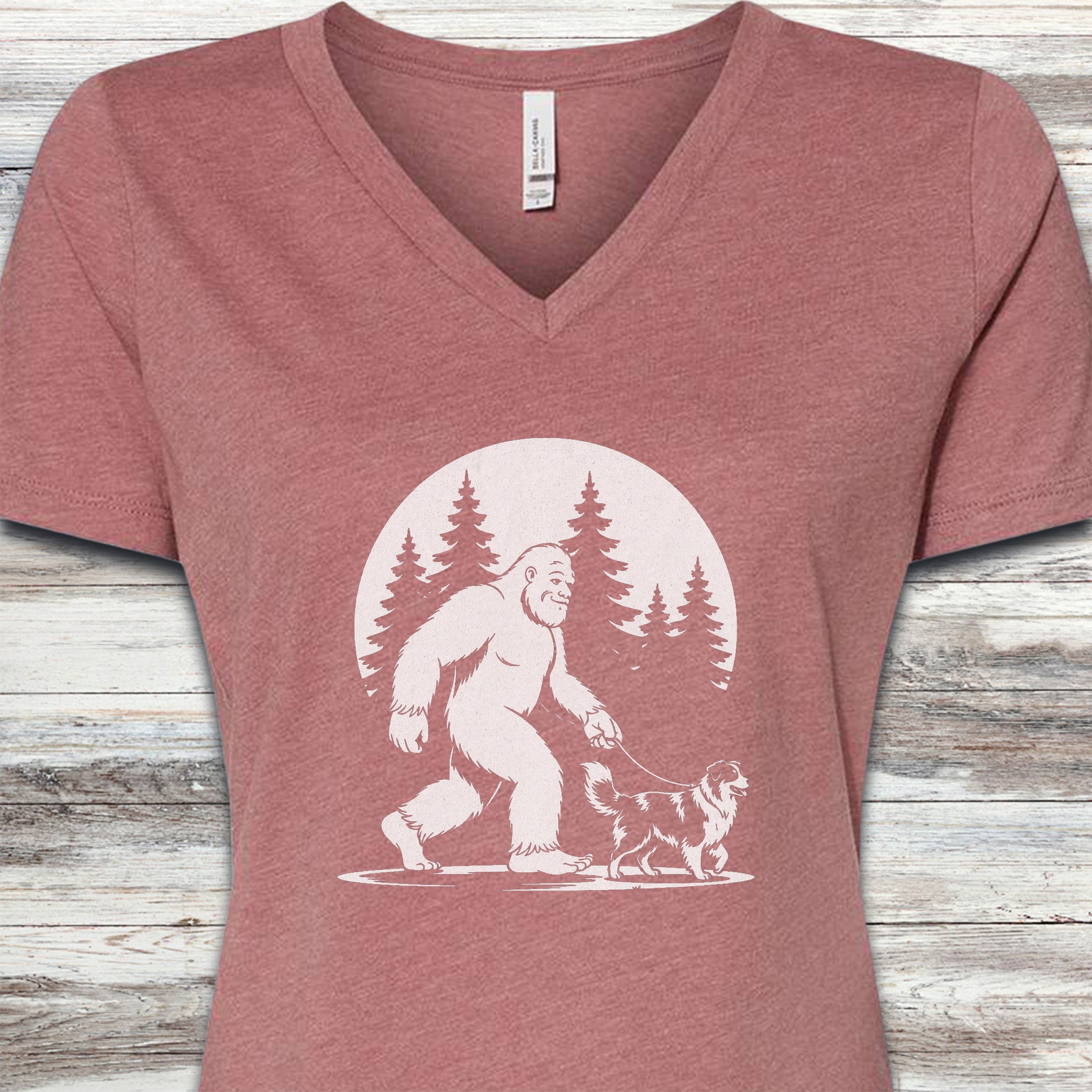 Australian Shepherd Bigfoot V-Neck Tee - Heather Mauve