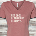 Dogs Books Happy V-Neck Tee - Heather Mauve