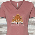 Shiba Inu Nope V-Neck Tee - Heather Mauve