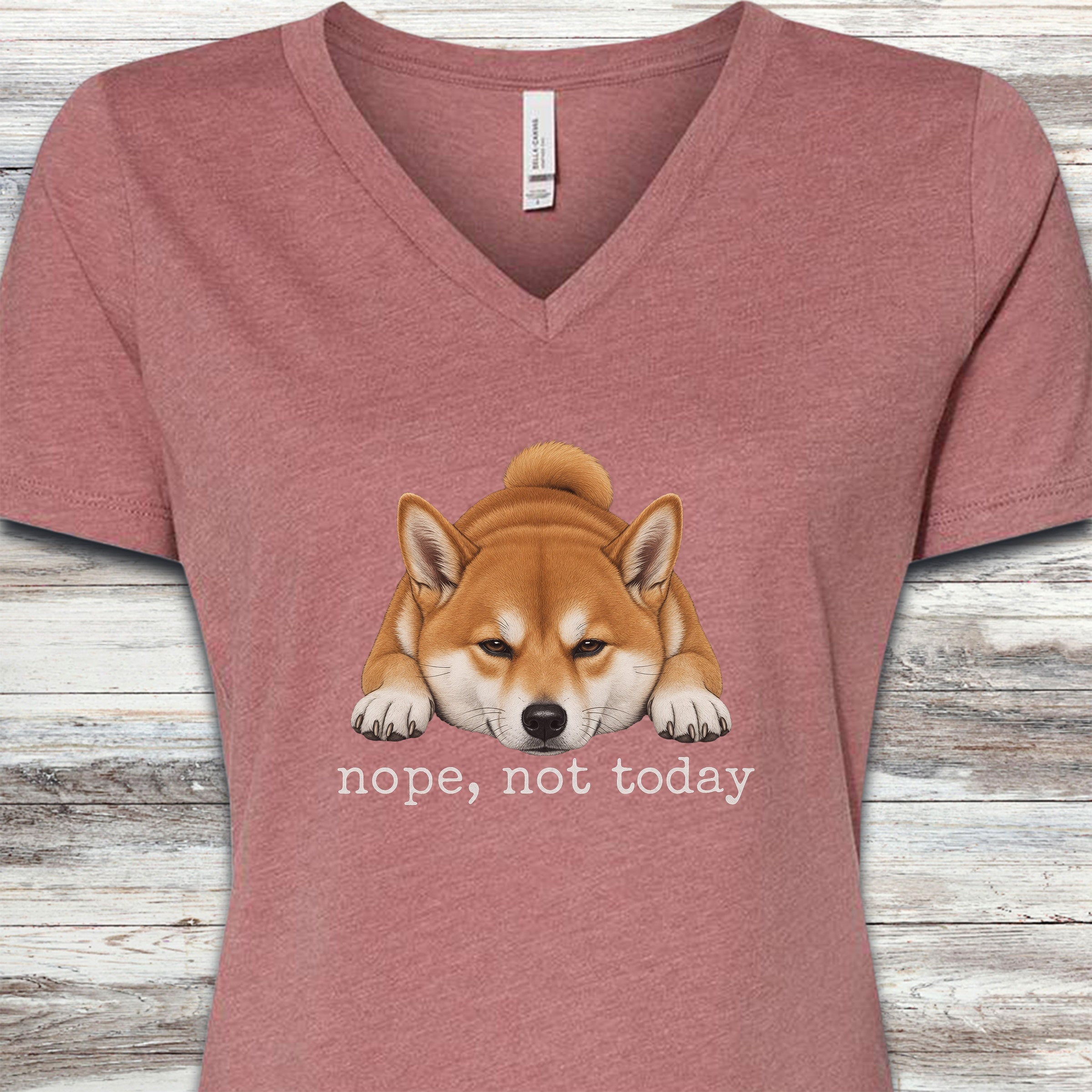 Shiba Inu Nope V-Neck Tee - Heather Mauve
