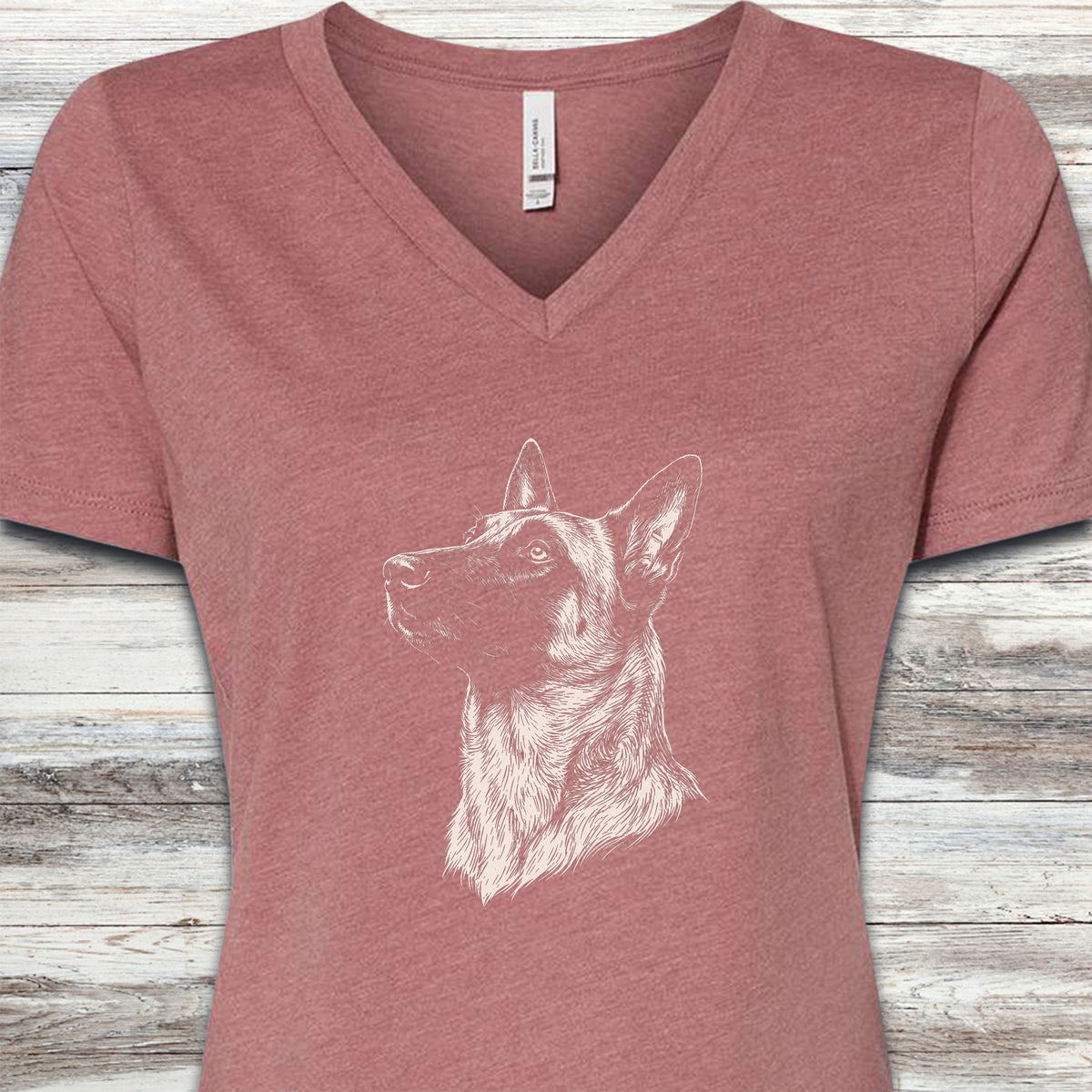 Belgian Malinois Loyalty V-Neck Tee - Heather Mauve
