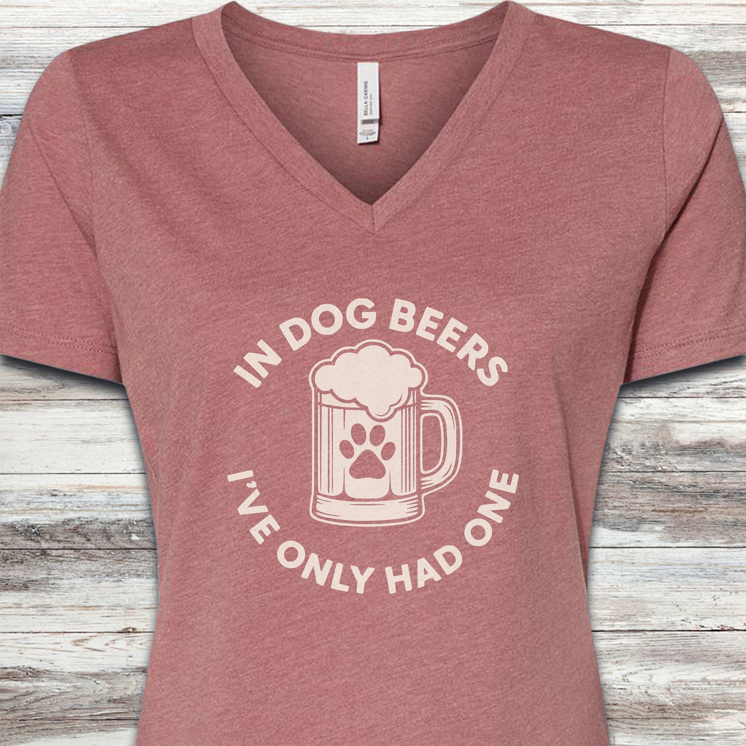 Dog Beers V-Neck Tee - Heather Mauve