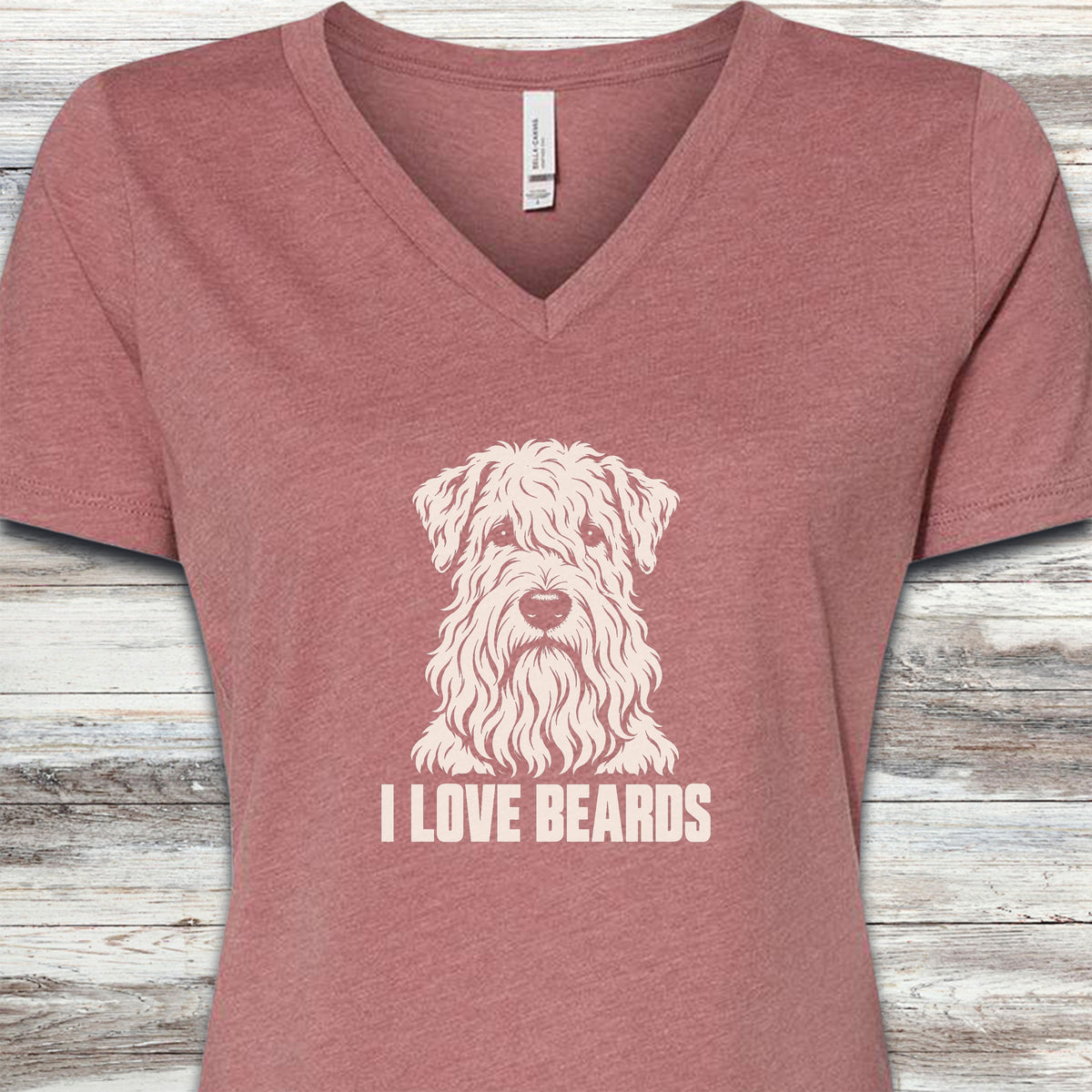 Wheaten I Love Beards V-Neck Tee - Heather Mauve