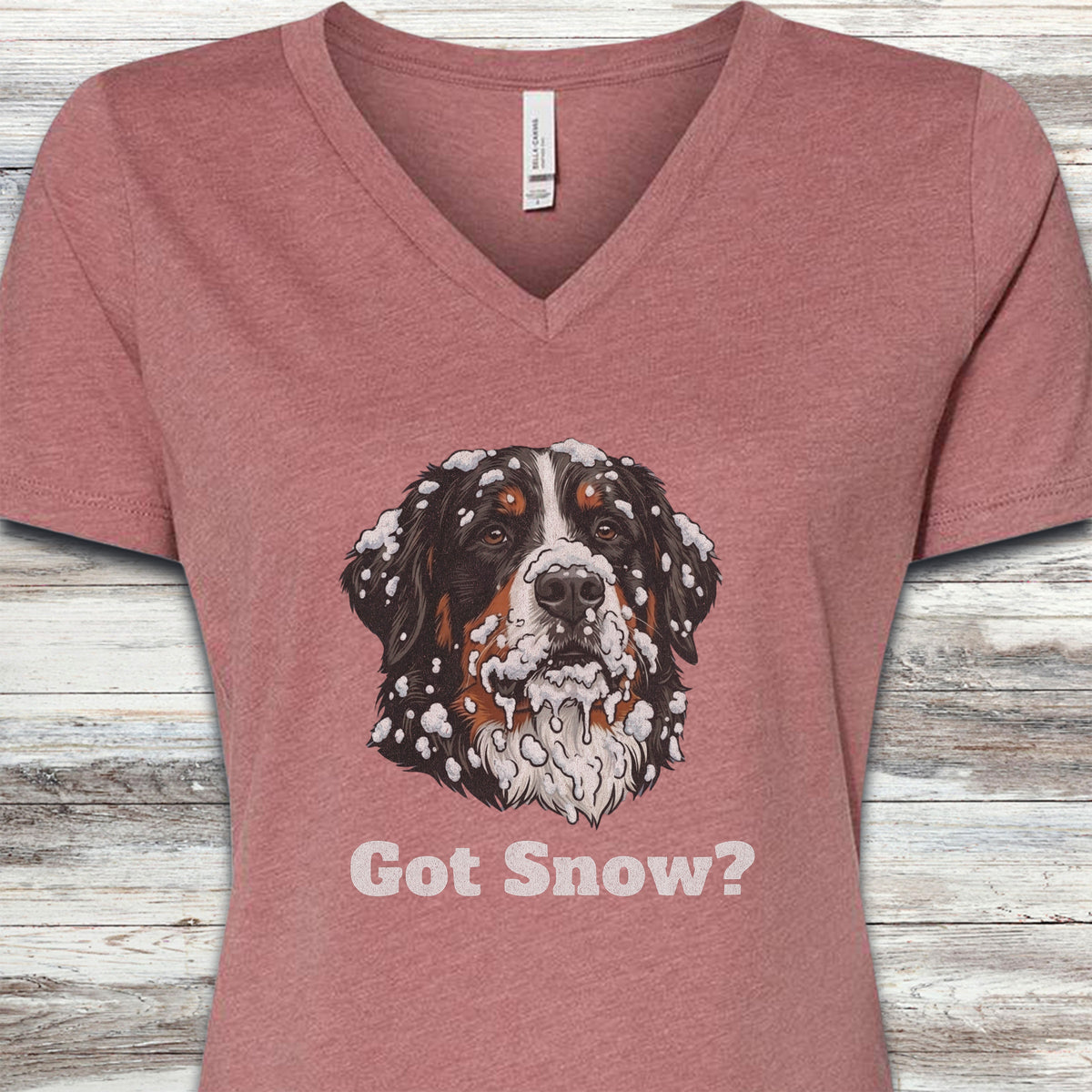 Bernese Mountain Dog Got Snow V-Neck Tee - Heather Mauve