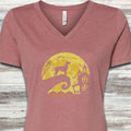 Coonhound Halloween Moon V-Neck Tee - Heather Mauve