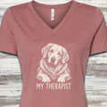 Golden Retriever My Therapist V-Neck Tee - Heather Mauve