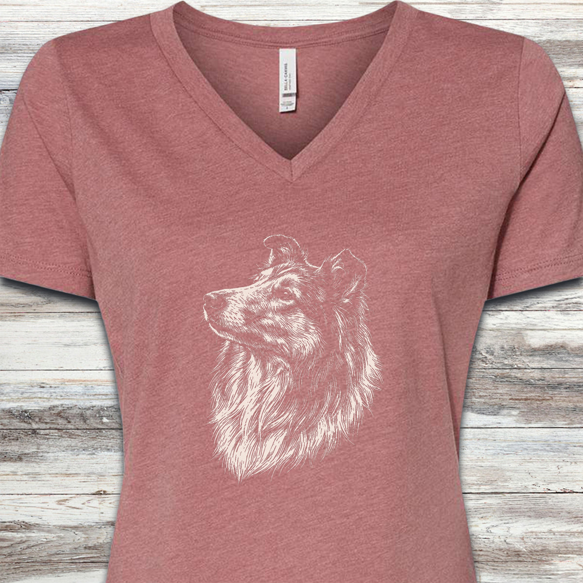 Rough Collie Loyalty V-Neck Tee - Heather Mauve